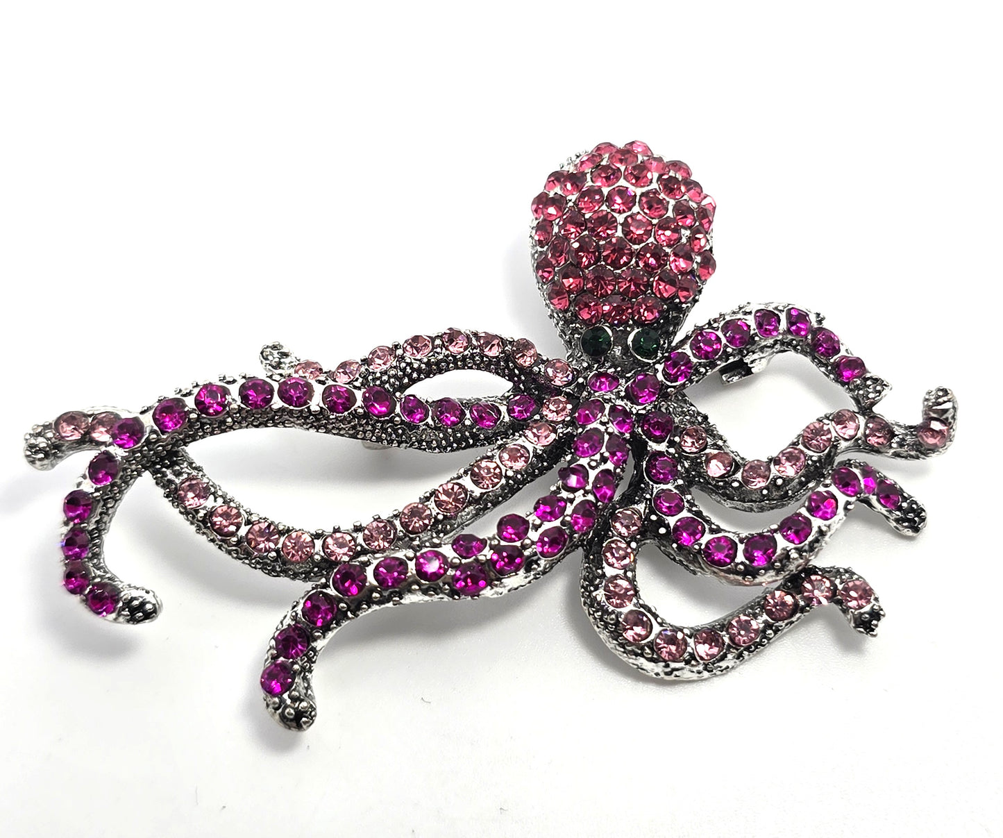 Pink rhinestone large octopus sea creature figural pendant brooch