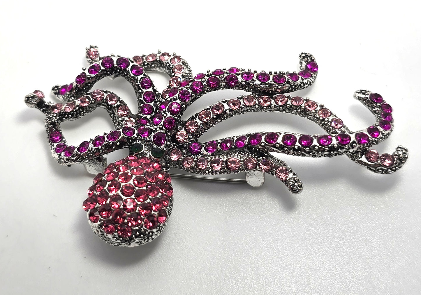 Pink rhinestone large octopus sea creature figural pendant brooch
