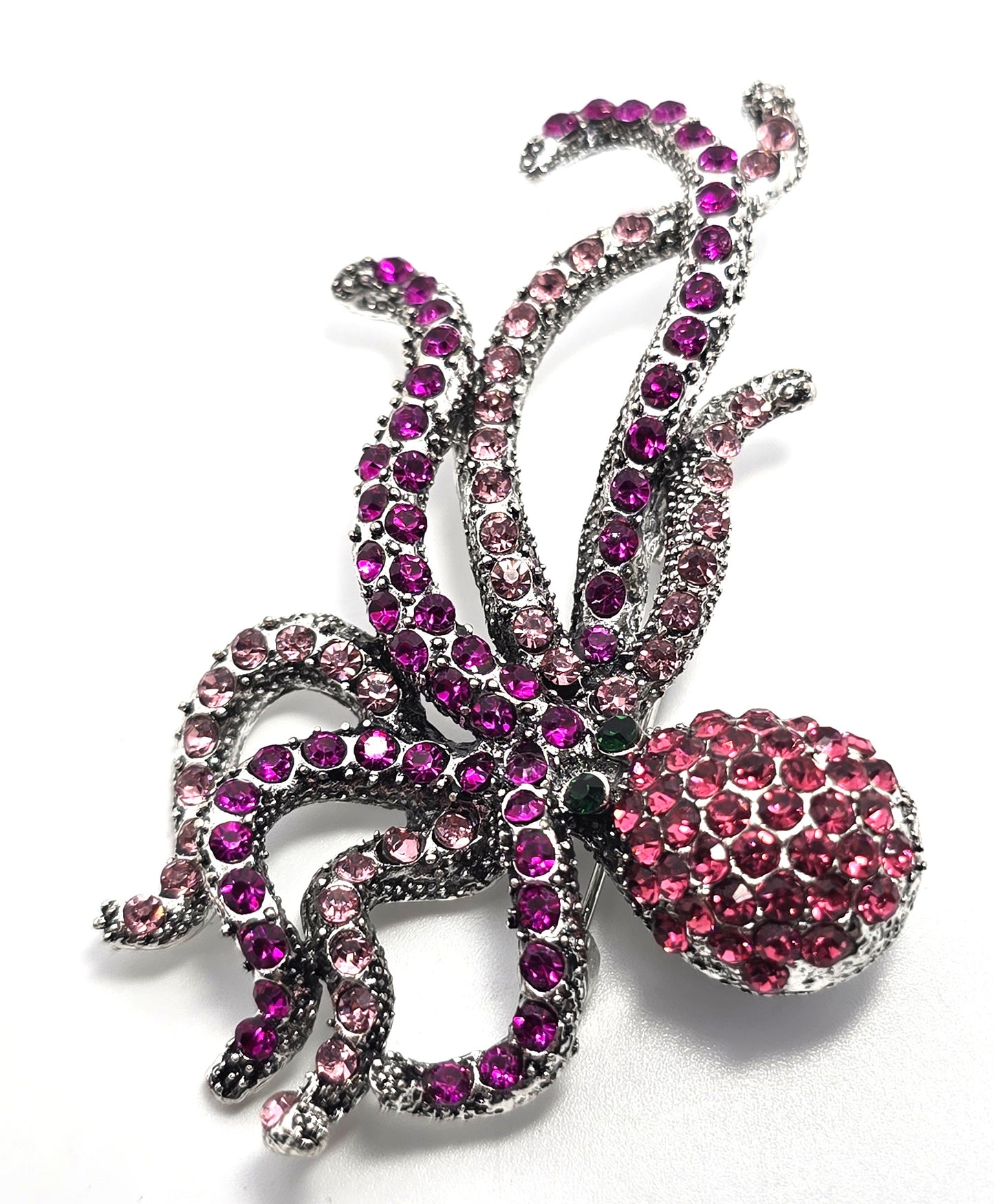 Pink rhinestone large octopus sea creature figural pendant brooch