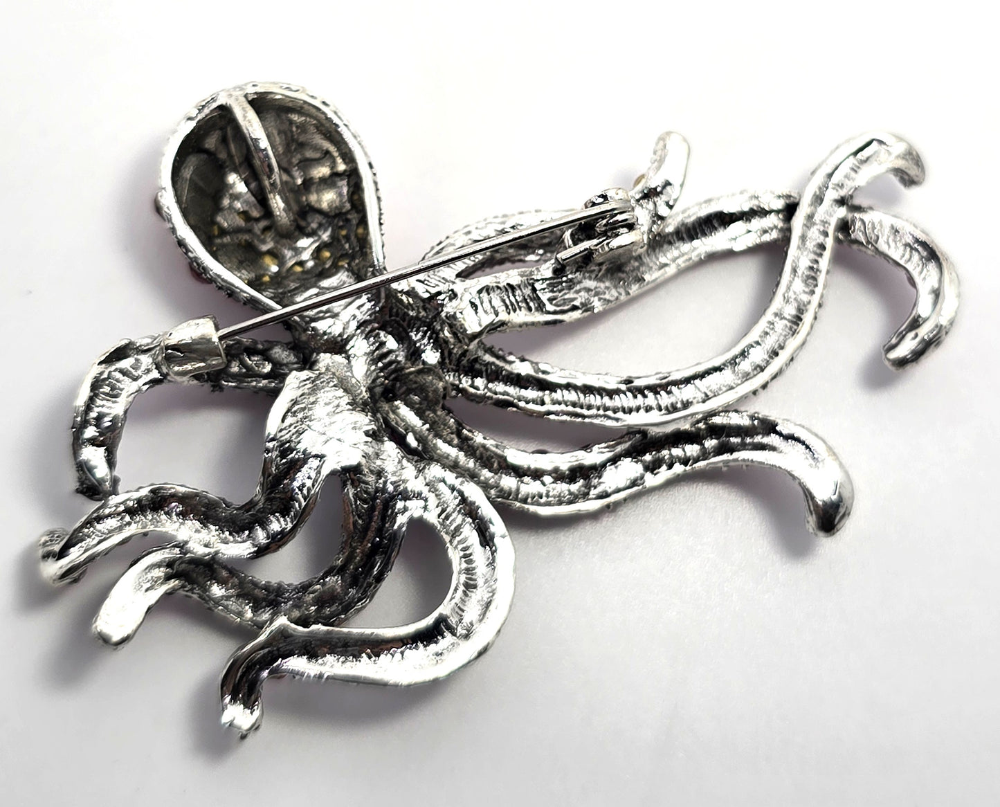 Pink rhinestone large octopus sea creature figural pendant brooch