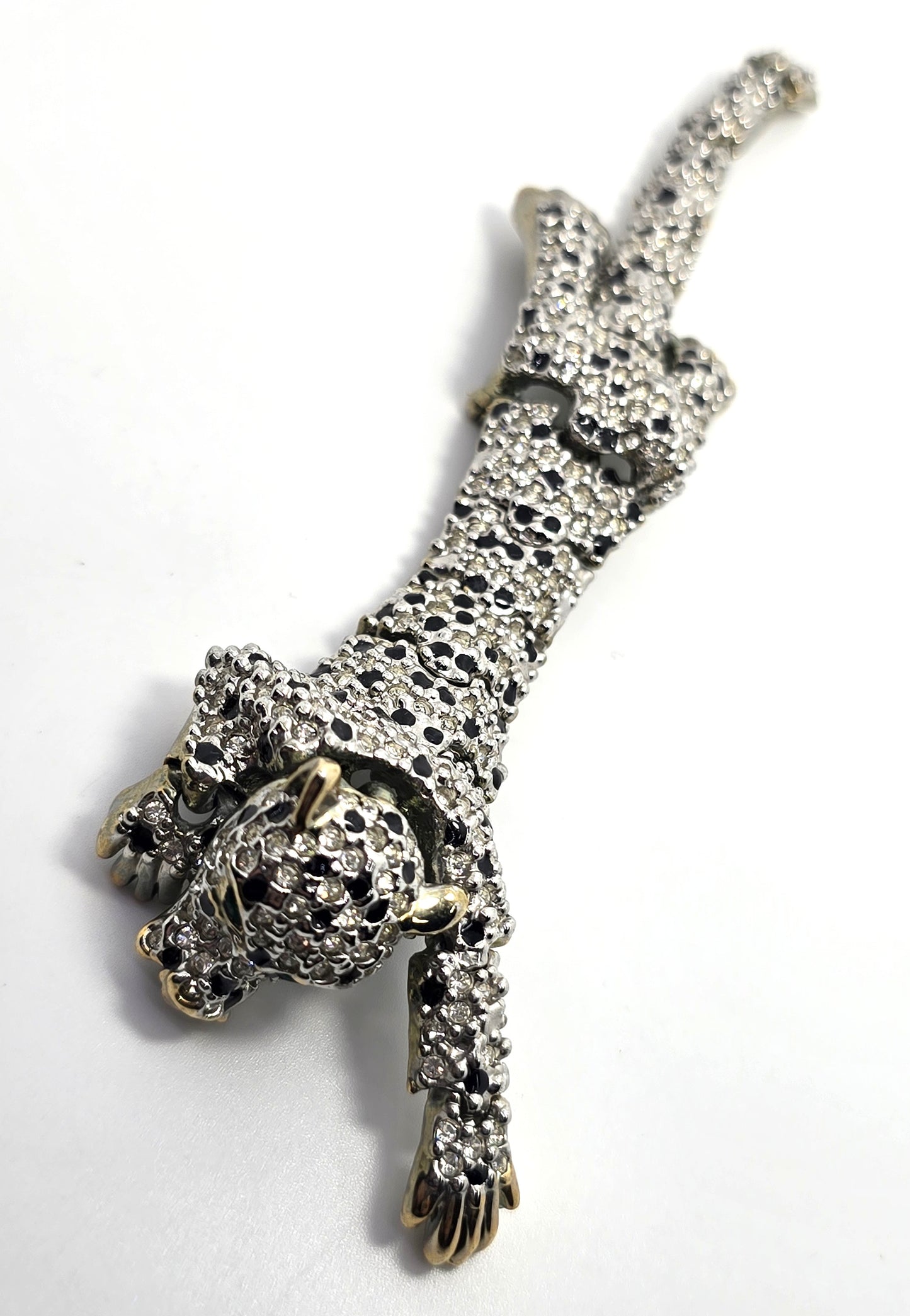 Panther Big Cat Shoulder articulated 1980's vintage Rhinestone Brooch