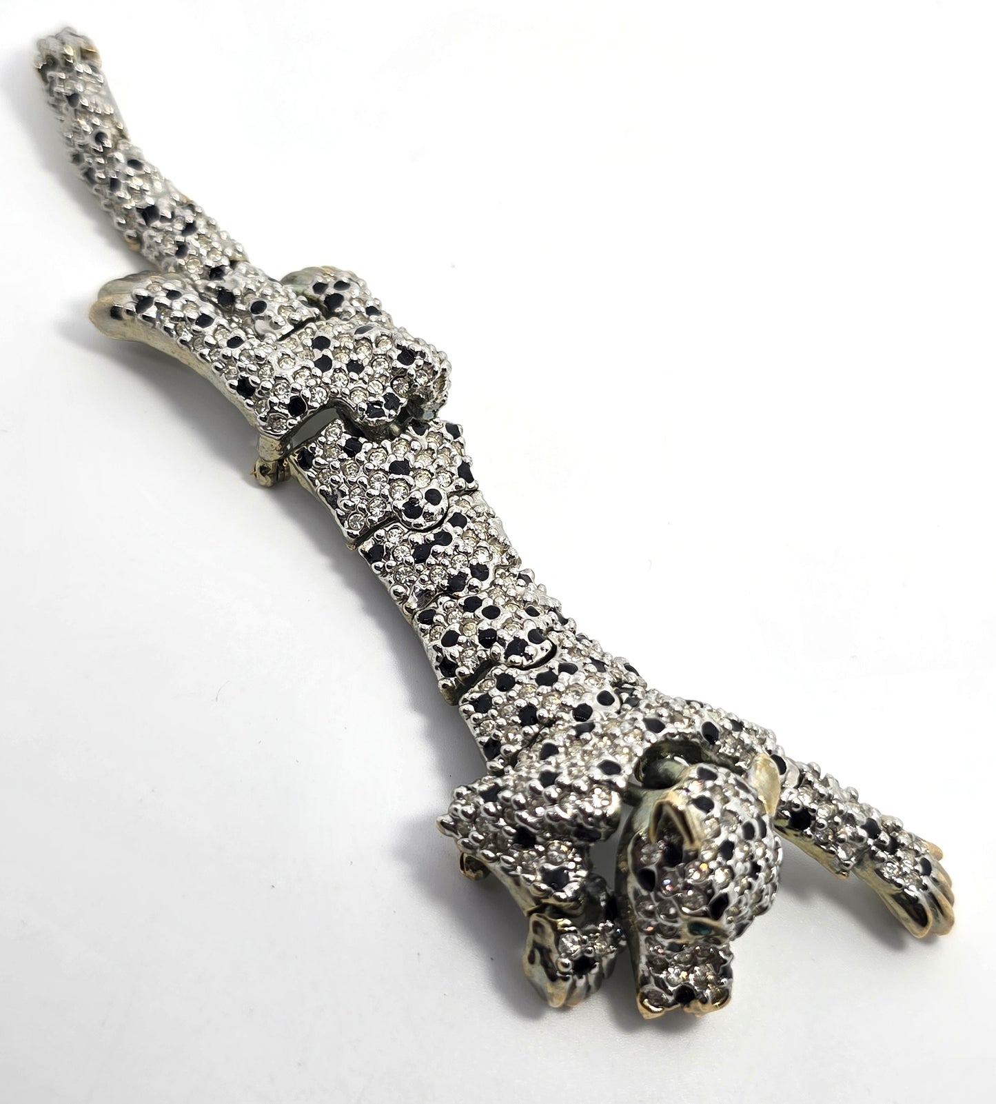 Panther Big Cat Shoulder articulated 1980's vintage Rhinestone Brooch