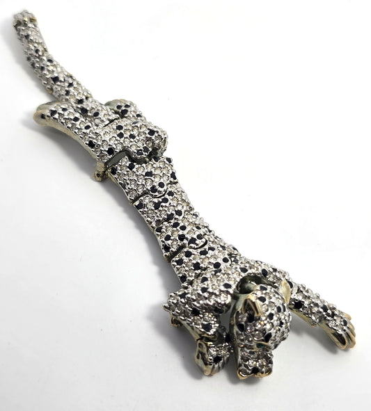 Panther Big Cat Shoulder articulated 1980's vintage Rhinestone Brooch