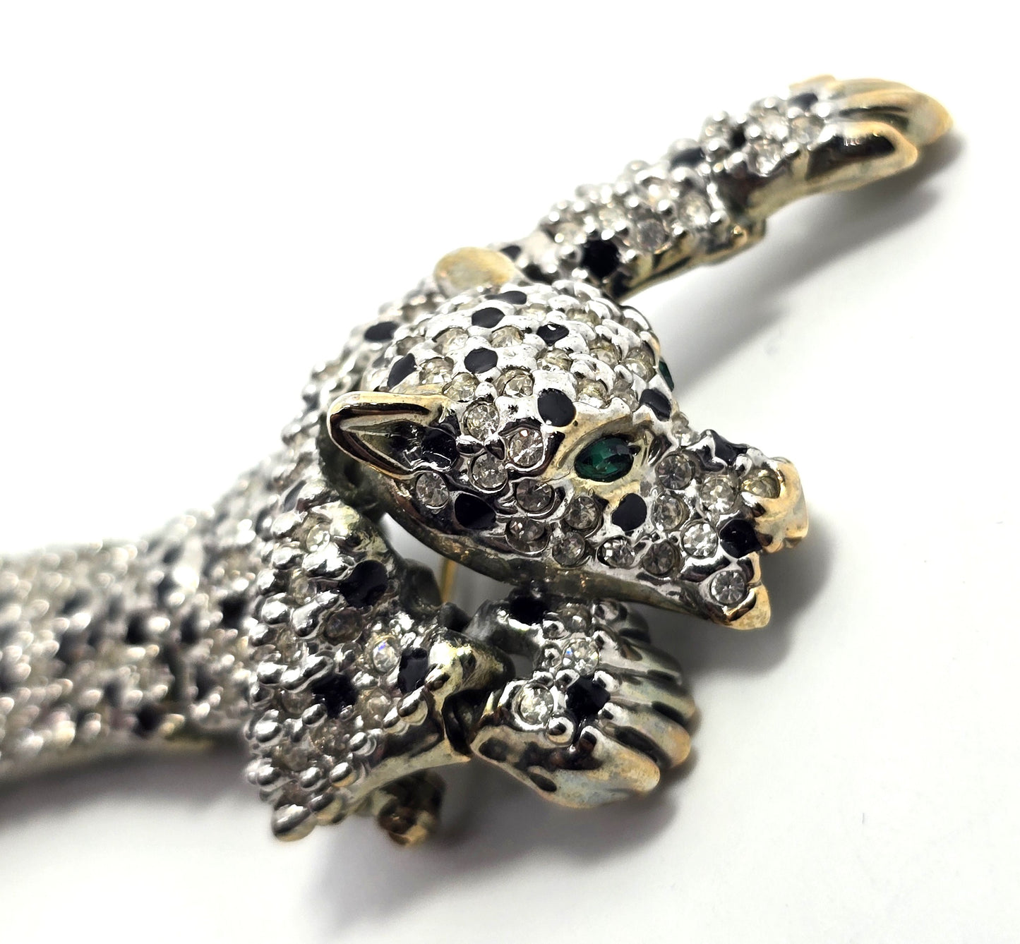 Panther Big Cat Shoulder articulated 1980's vintage Rhinestone Brooch