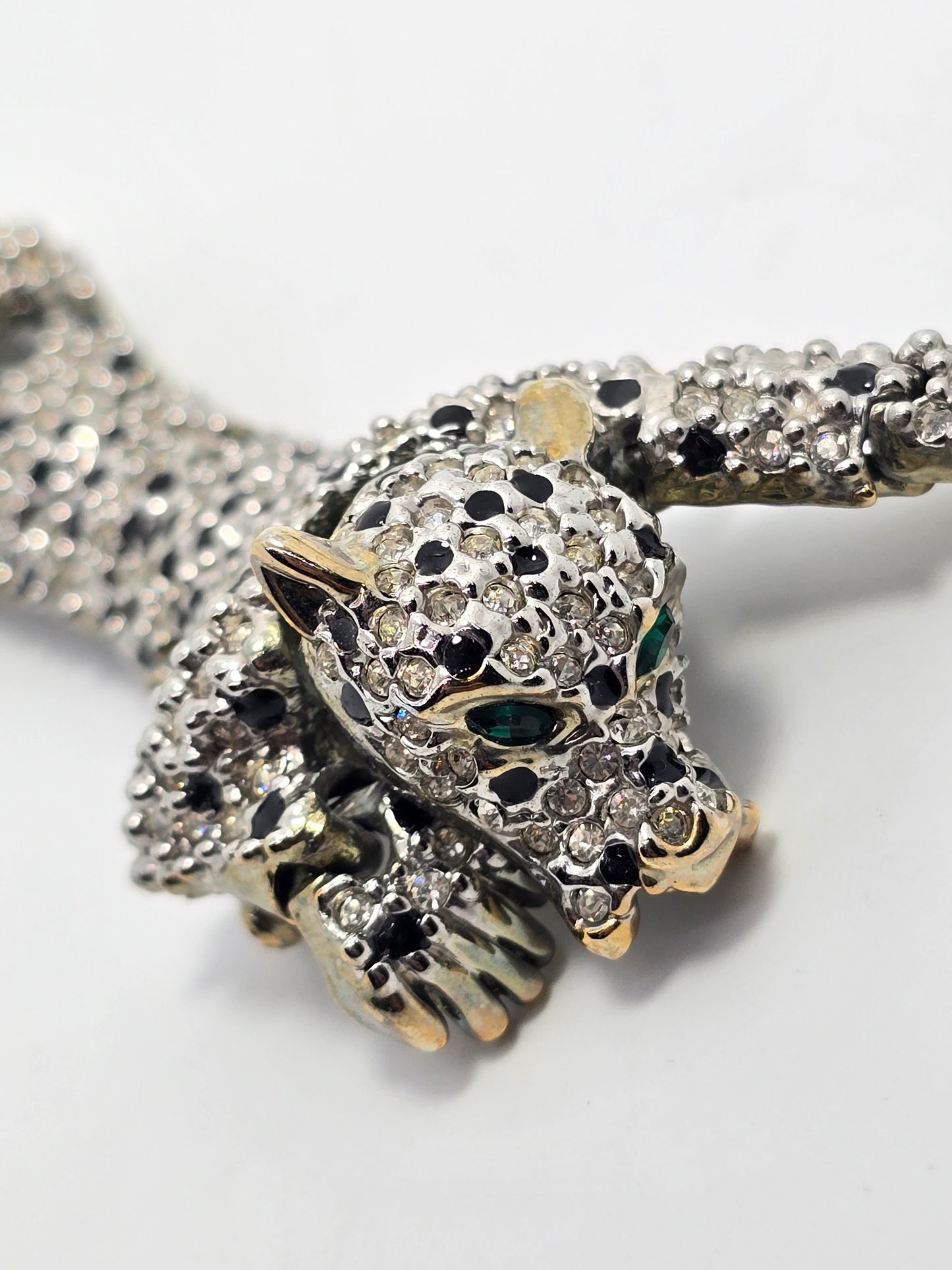 Panther Big Cat Shoulder articulated 1980's vintage Rhinestone Brooch