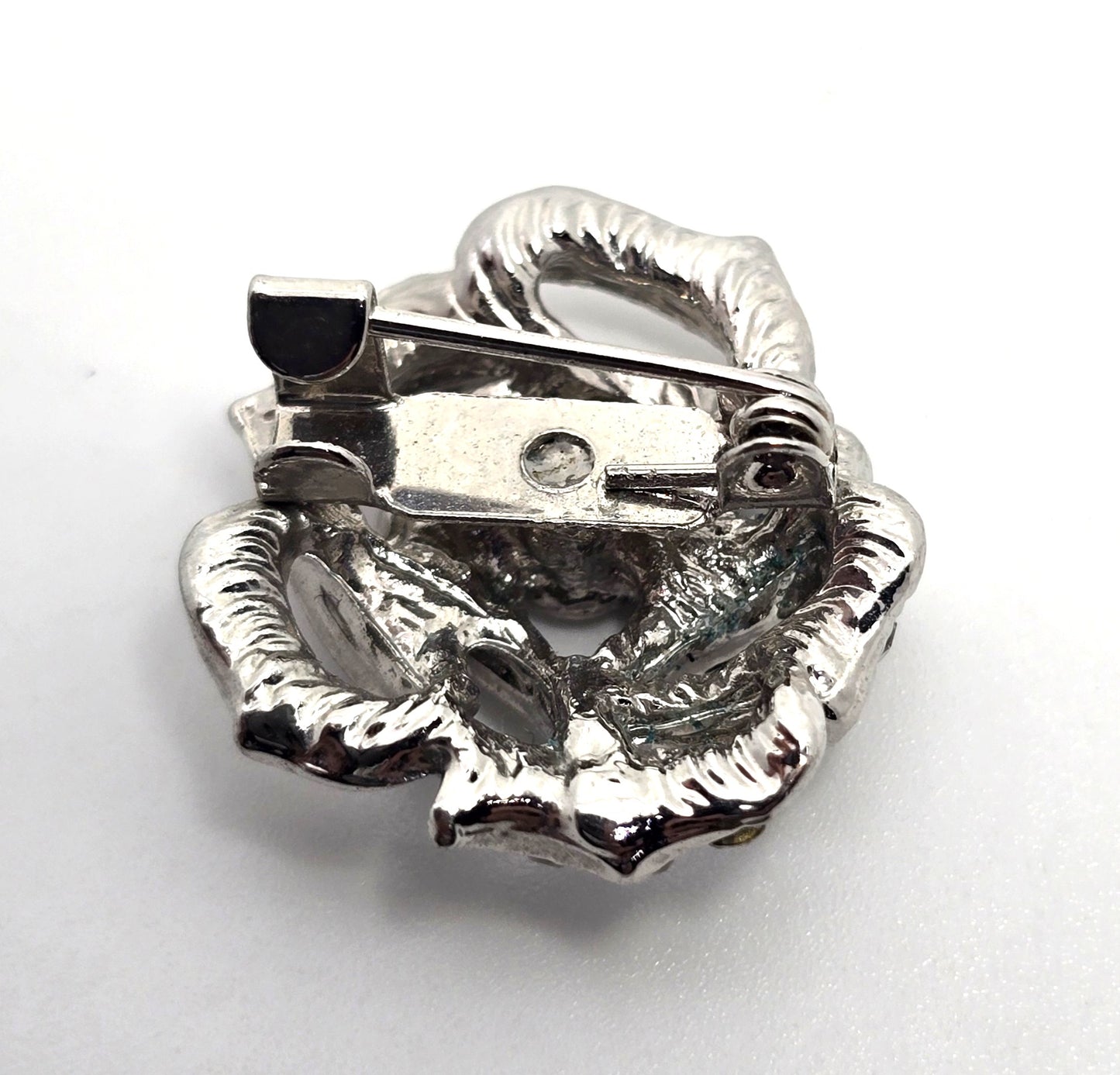 Clear rhinestone Rose vintage flower retro silver toned brooch