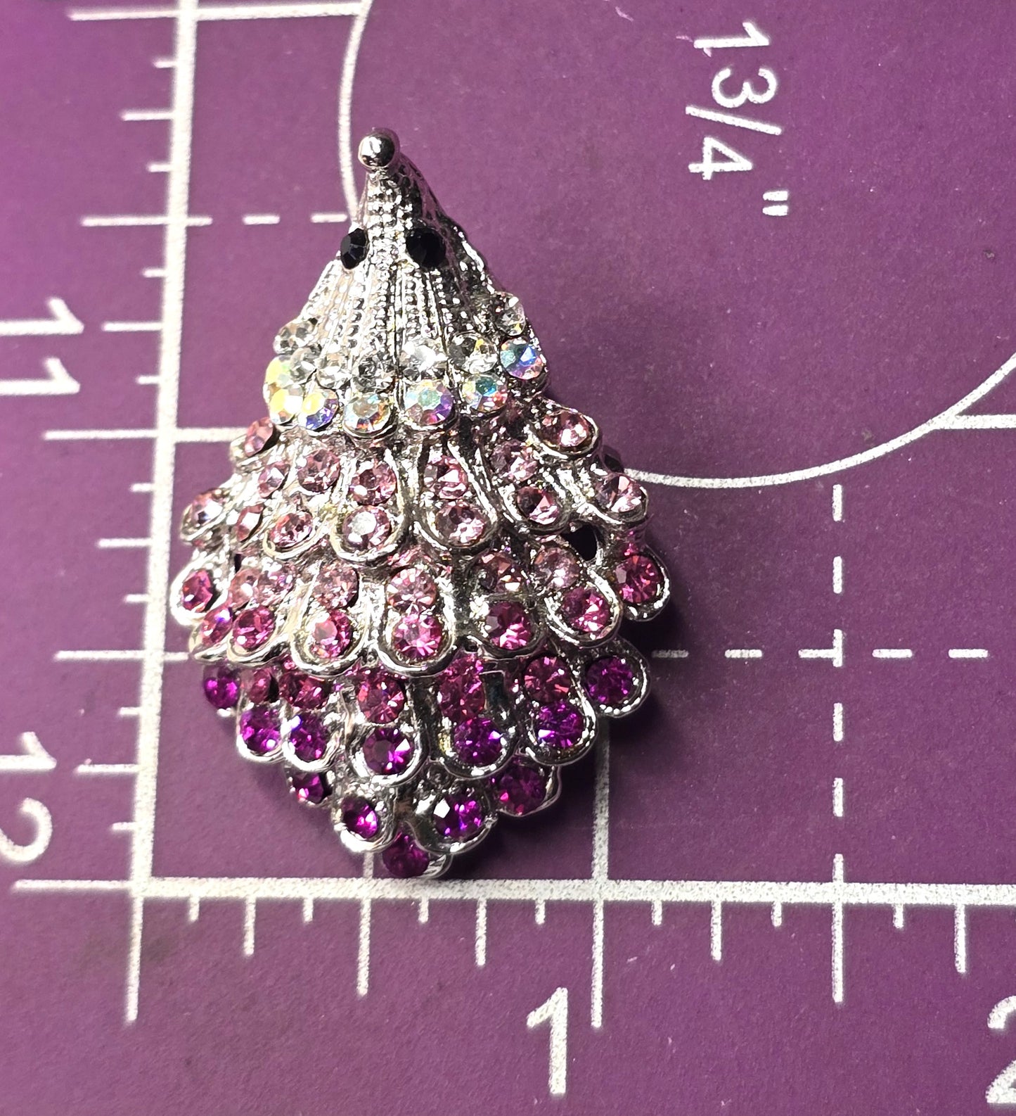 SL Pink rhinestone curious hedgehog figural silver toned brooch