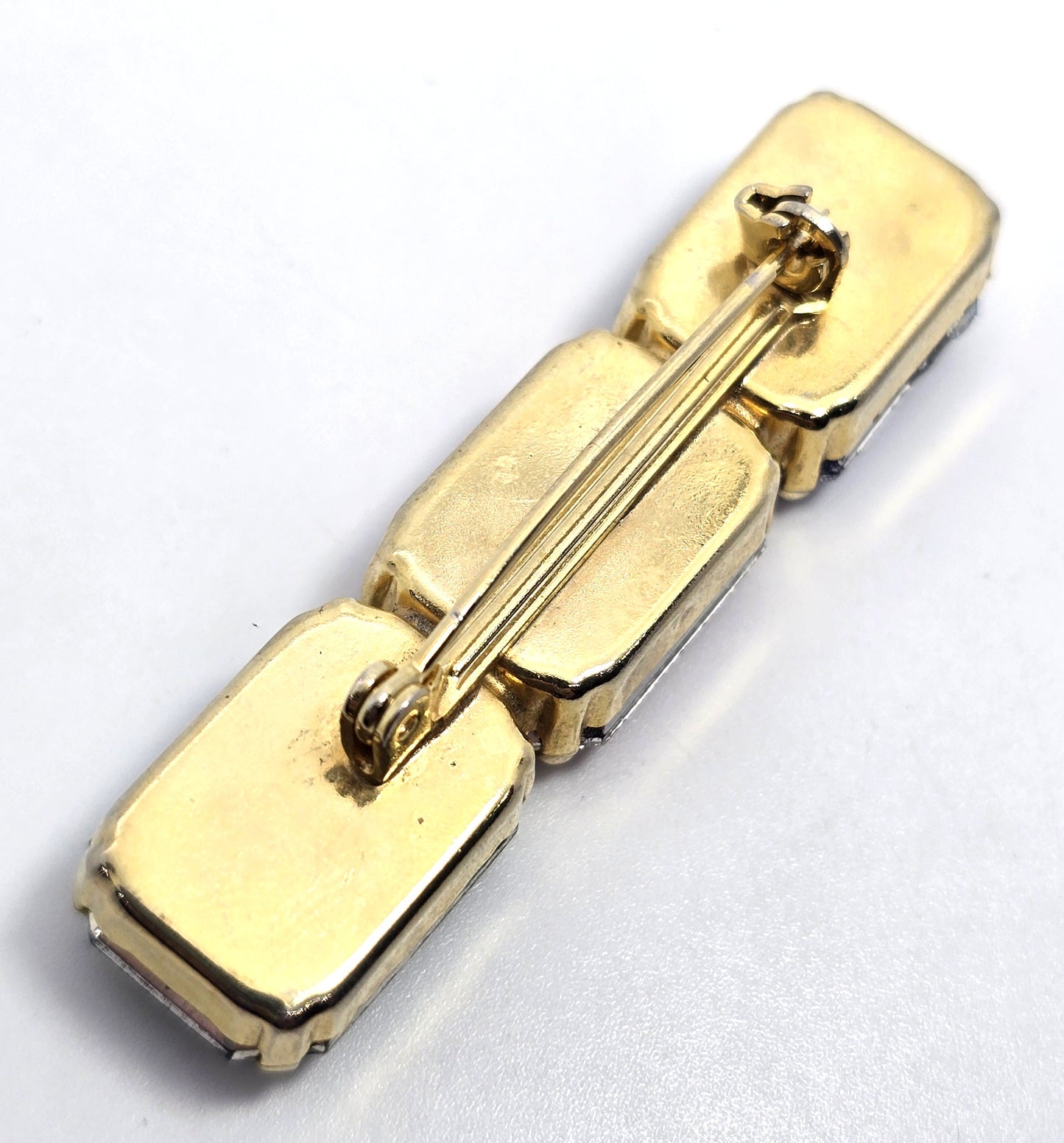 Blue Red Green Gold Tone Emerald cut three stone rhinestone Brooch Pin