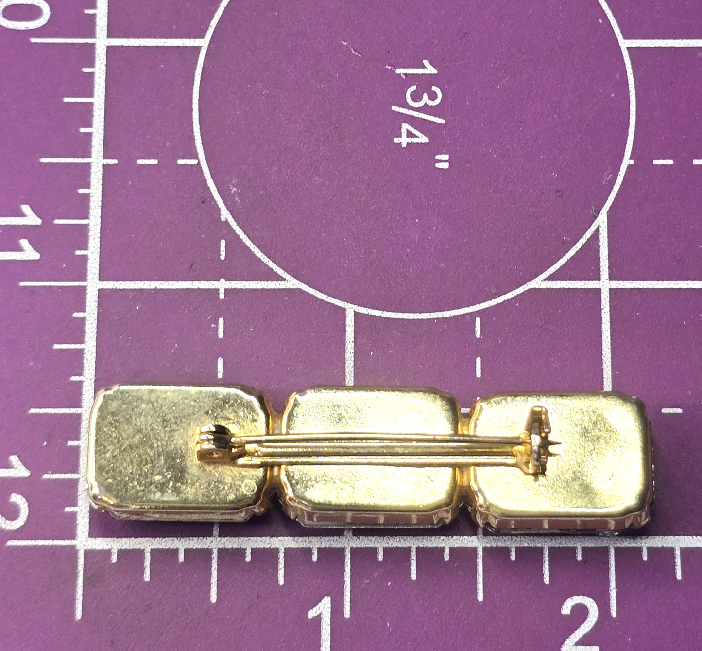 Blue Red Green Gold Tone Emerald cut three stone rhinestone Brooch Pin