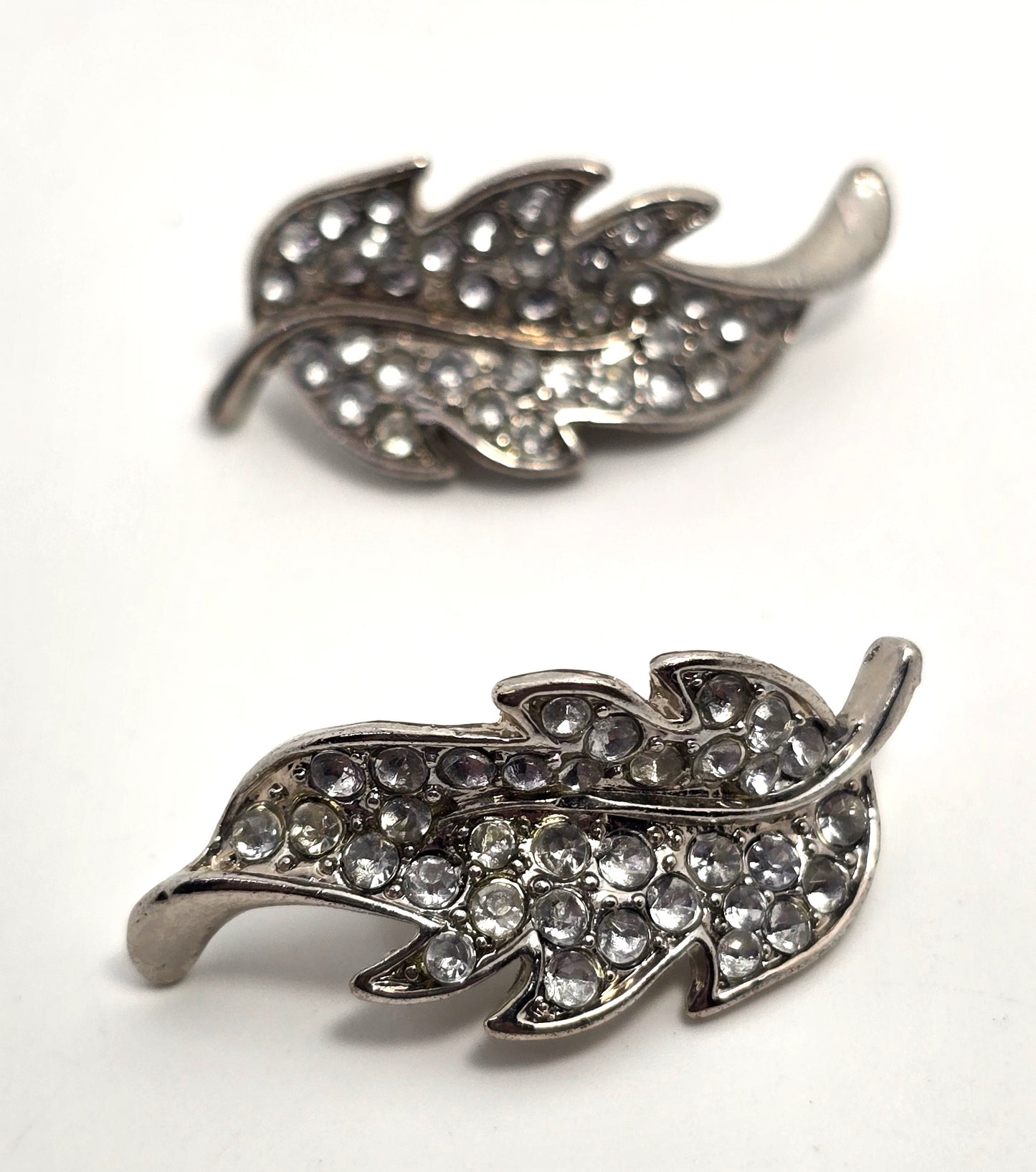 Double fall autumn leaf clear rhinestone vintage twin brooch set