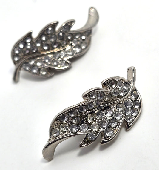 Double fall autumn leaf clear rhinestone vintage twin brooch set