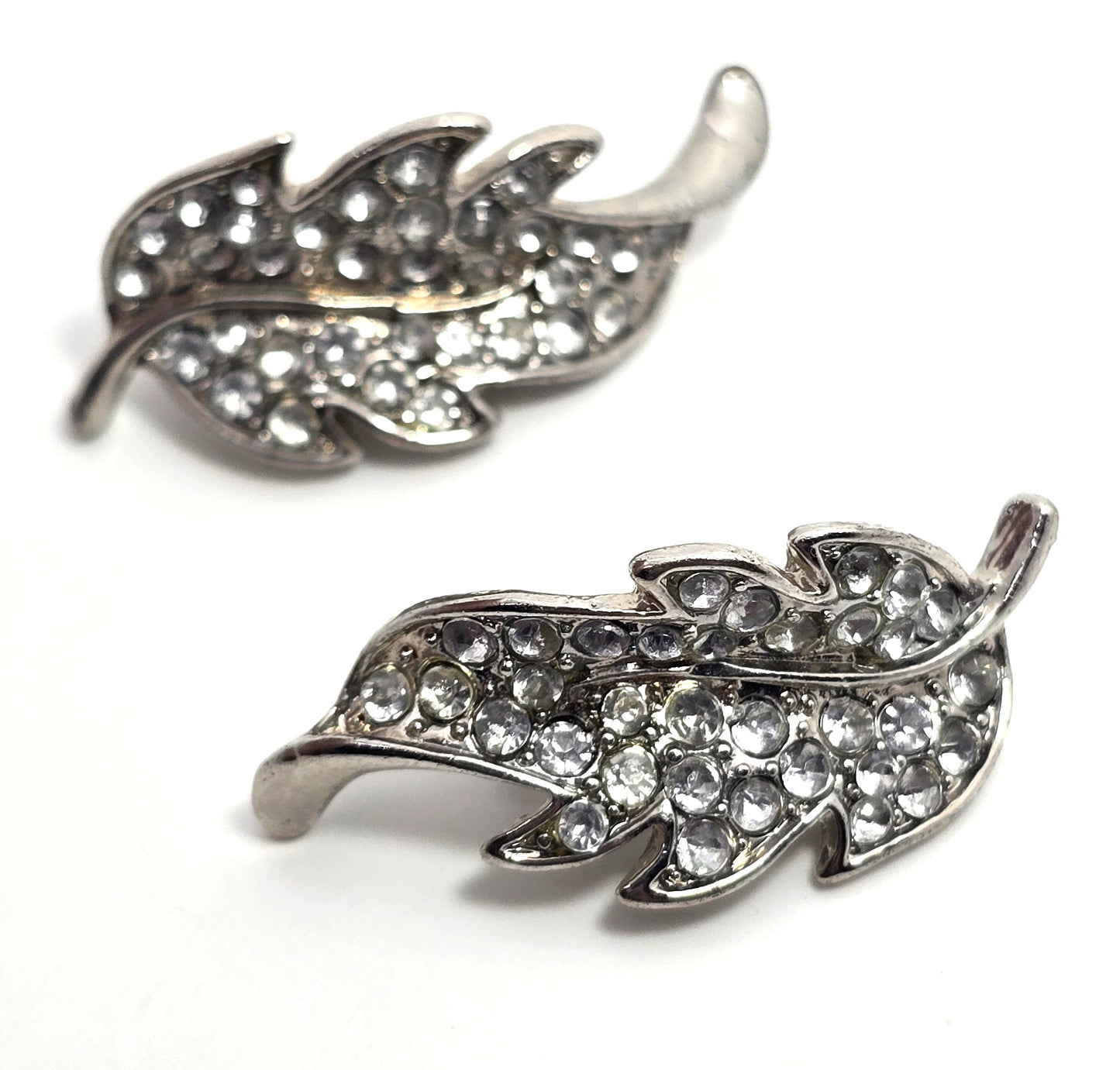 Double fall autumn leaf clear rhinestone vintage twin brooch set
