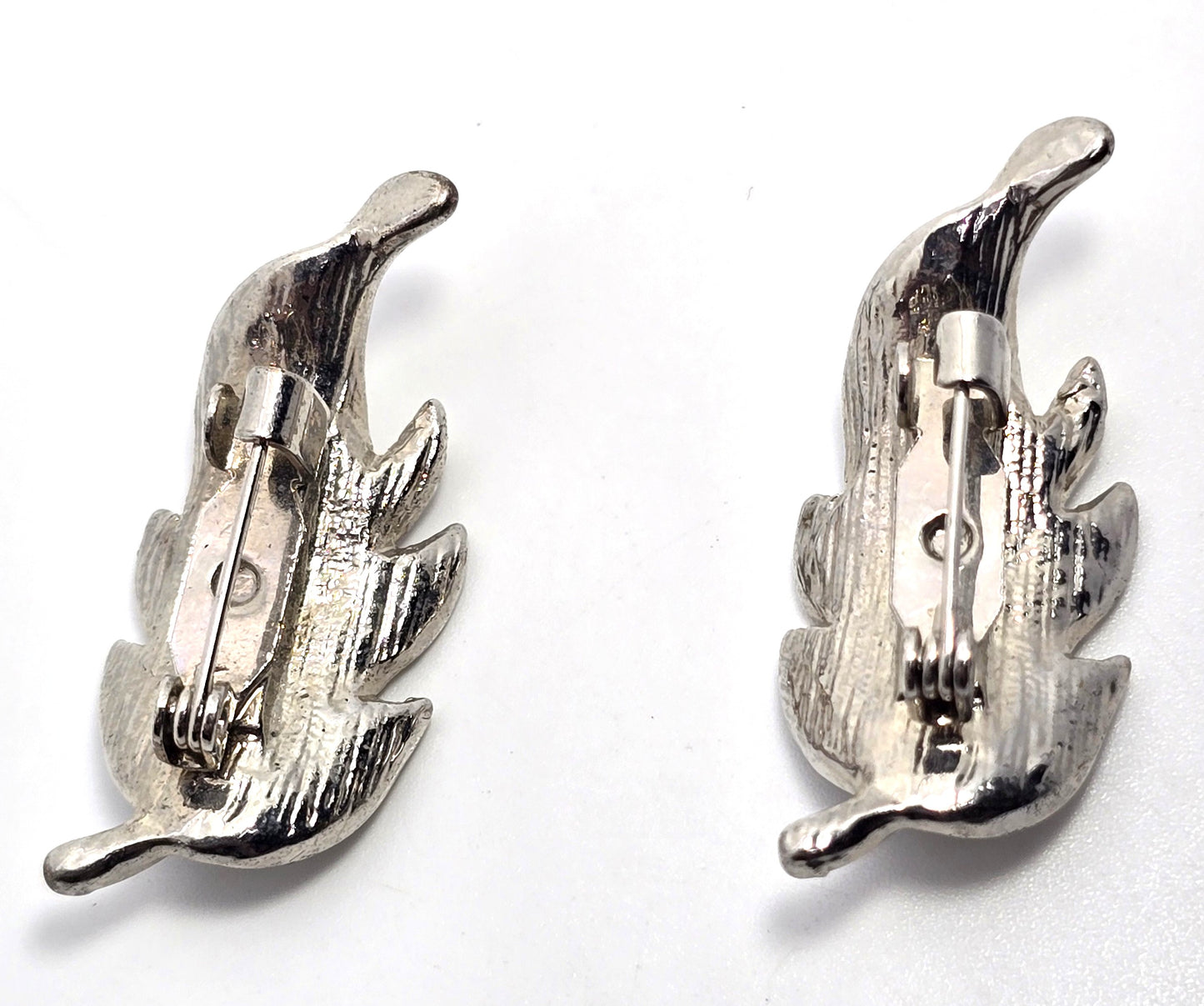 Double fall autumn leaf clear rhinestone vintage twin brooch set