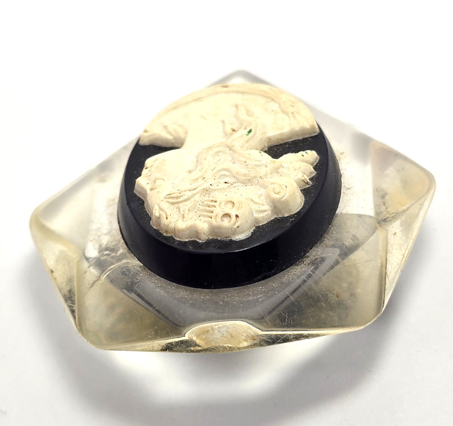 Victorian Revival Black and White Lucite vintage cameo brooch mid century