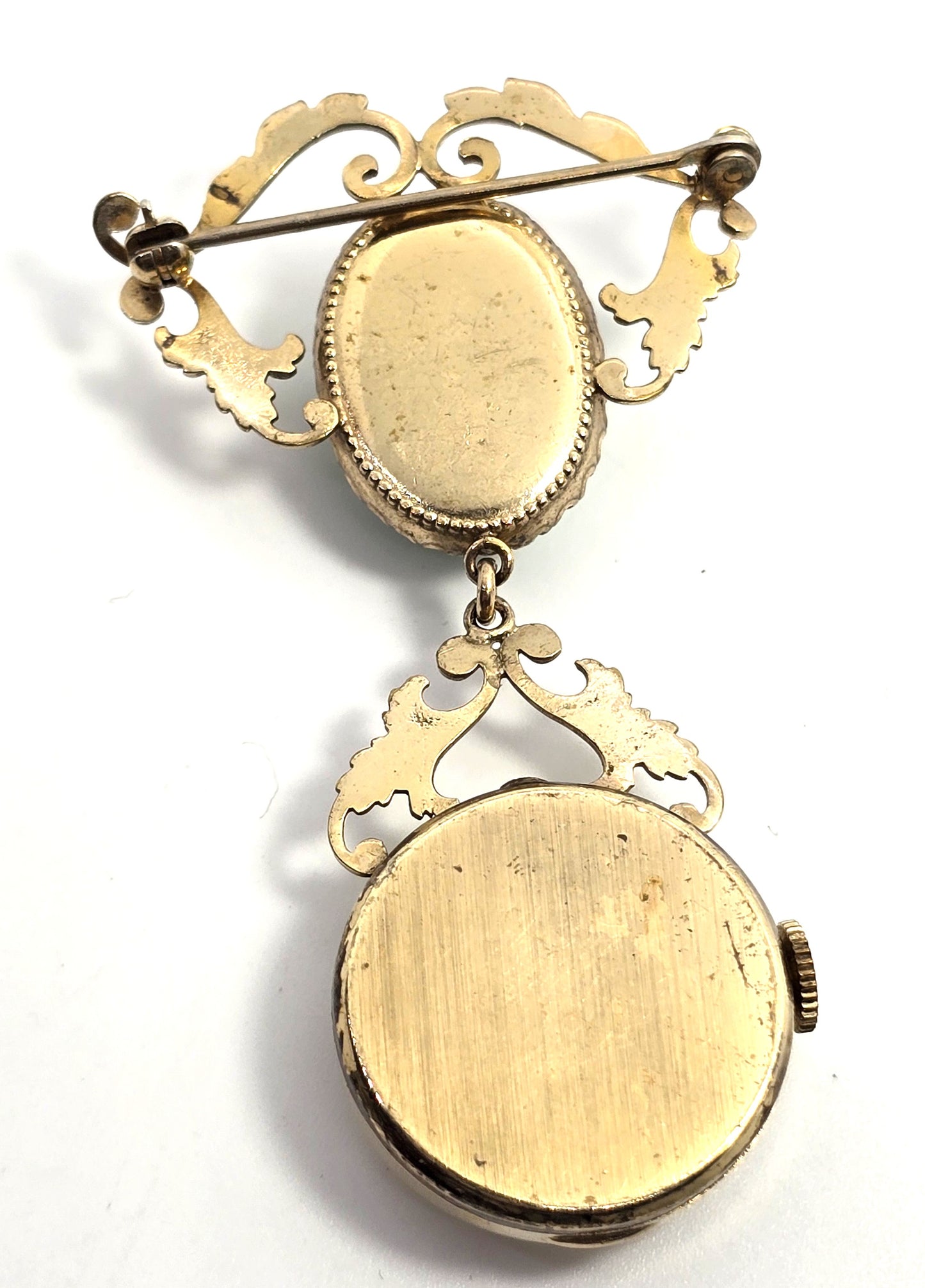 Egyptian Revival scarab beetle glass vintage Banner 17 jewel watch brooch parts