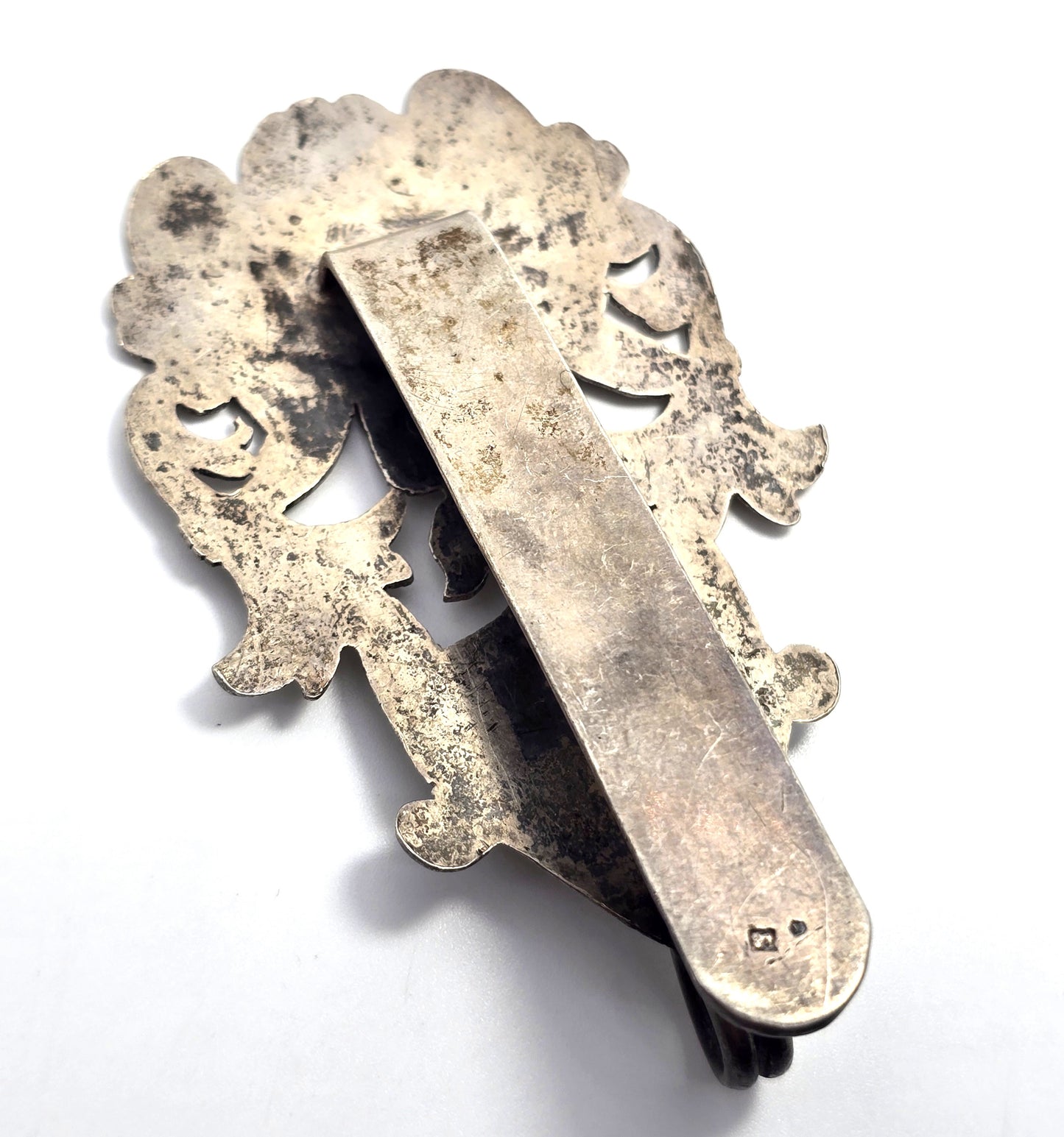 Chatelaine 19th century etched stamped silver plated antique belt clip