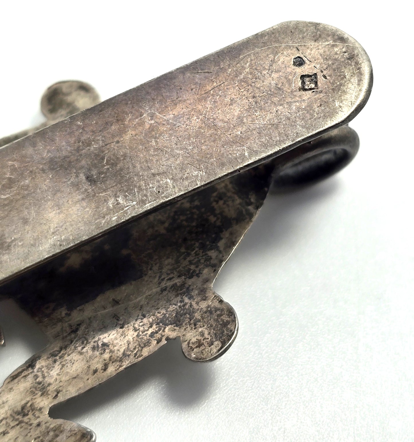 Chatelaine 19th century etched stamped silver plated antique belt clip