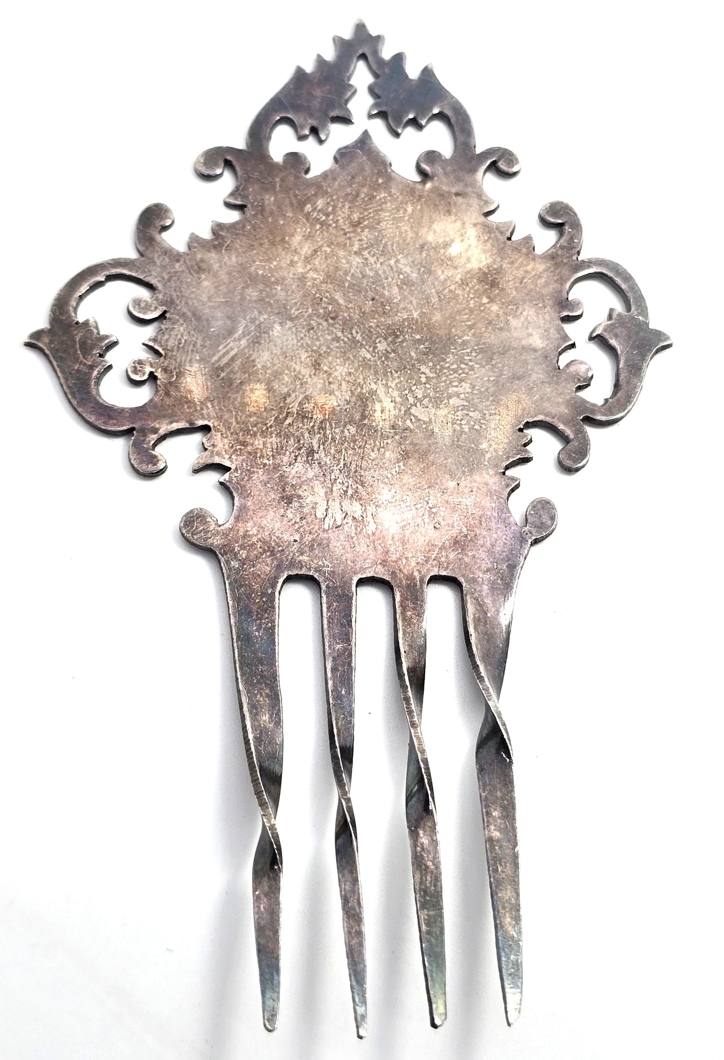 Victorian silver plated ornate etched antique hair comb floral hair jewelry