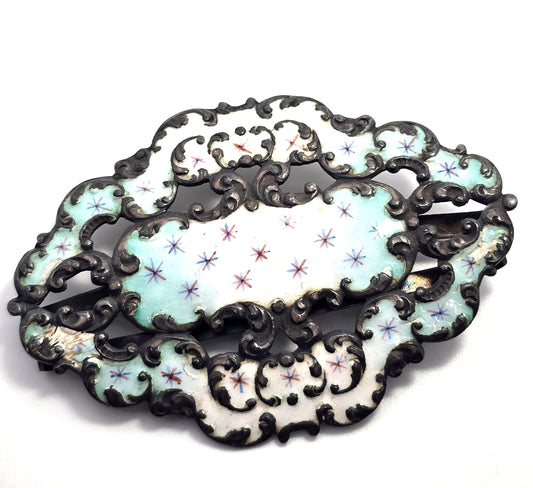 Victorian Baby blue Enamel painted sterling silver antique sash ribbon buckle
