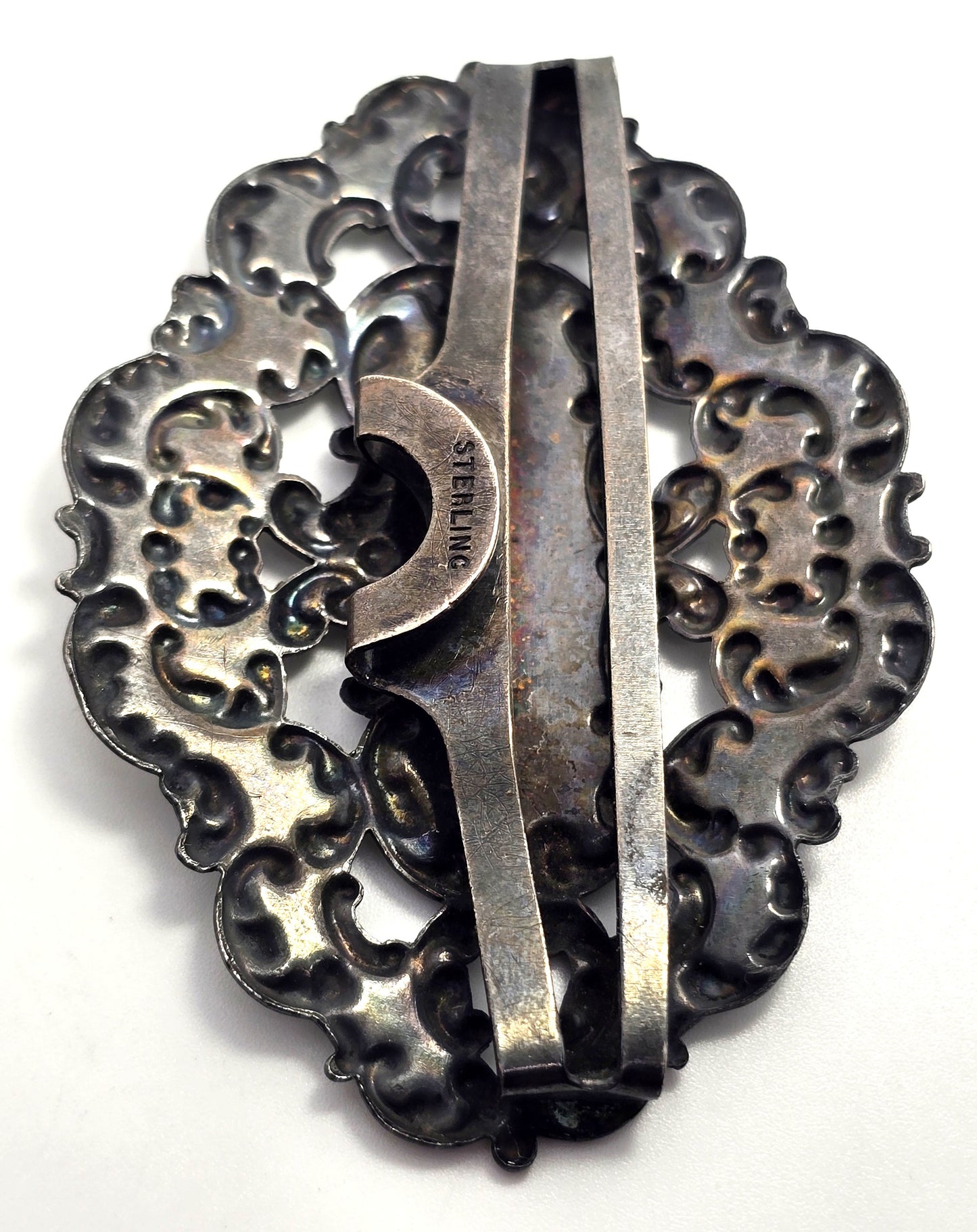 Victorian Baby blue Enamel painted sterling silver antique sash ribbon buckle
