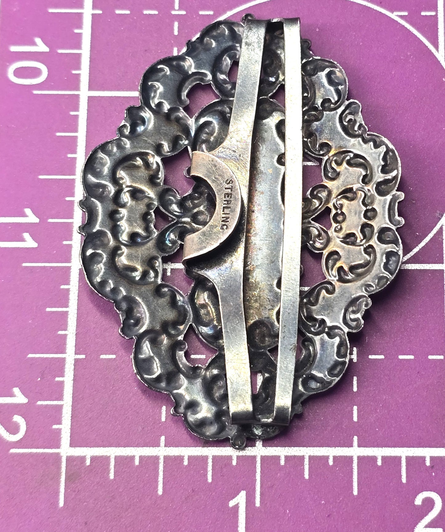 Victorian Baby blue Enamel painted sterling silver antique sash ribbon buckle