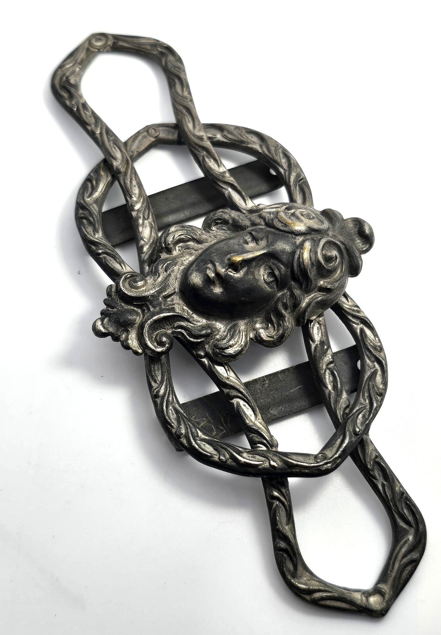 Victorian female nymph cameo repousse silver plated antique wedding sash buckle