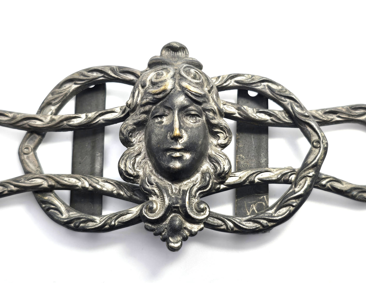 Victorian female nymph cameo repousse silver plated antique wedding sash buckle