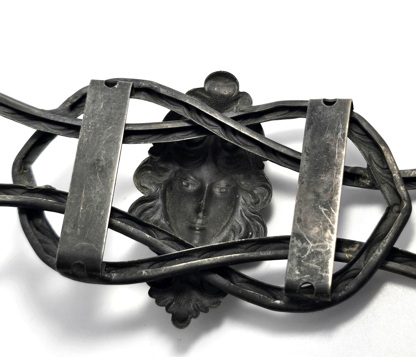 Victorian female nymph cameo repousse silver plated antique wedding sash buckle
