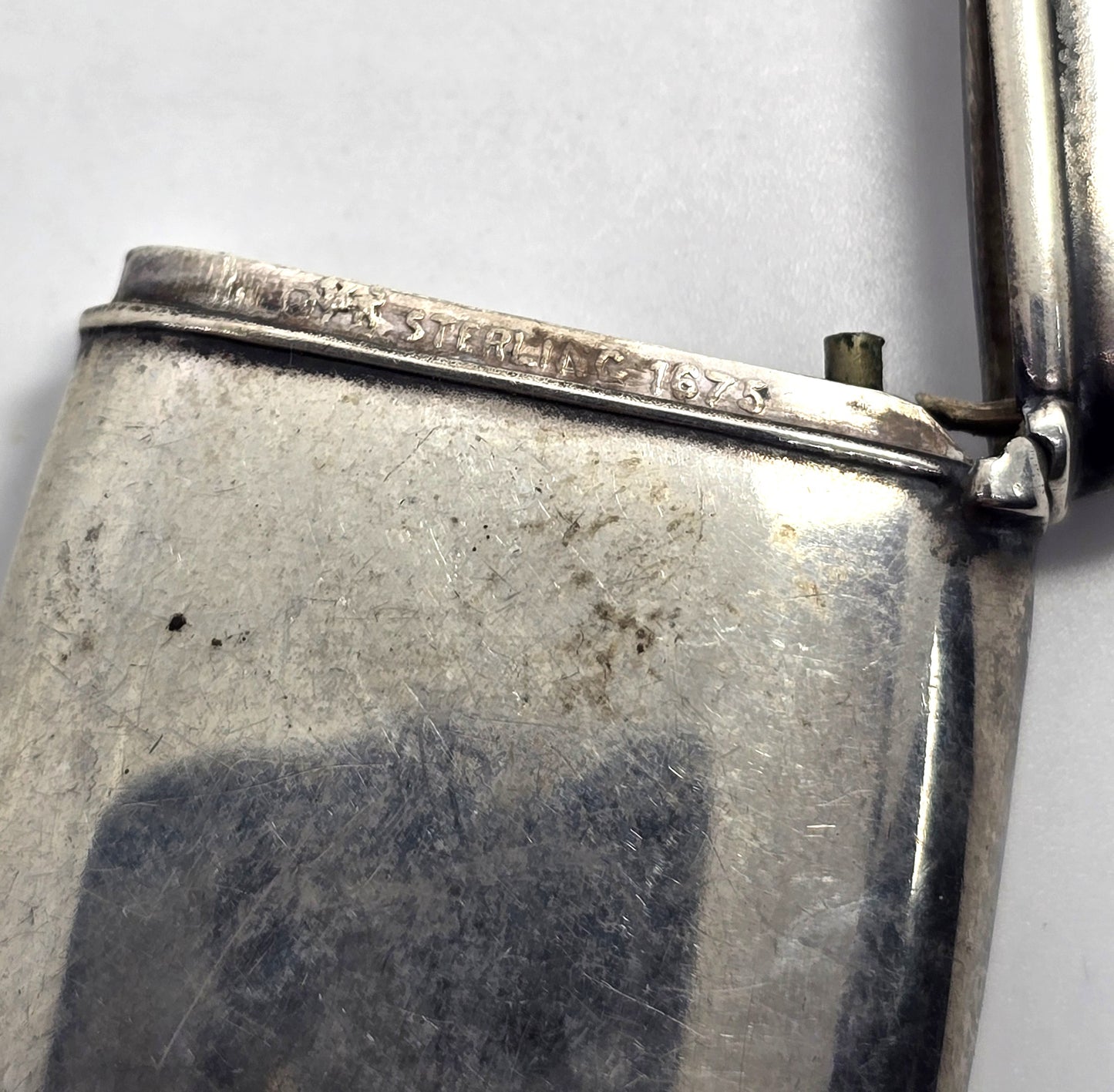 Victorian etched monogram ZS antique sterling silver match safe vesta case
