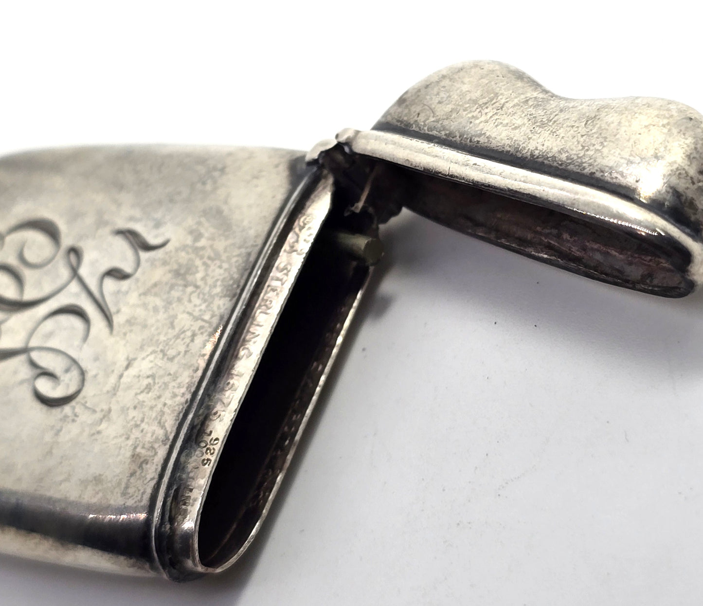 Victorian etched monogram ZS antique sterling silver match safe vesta case