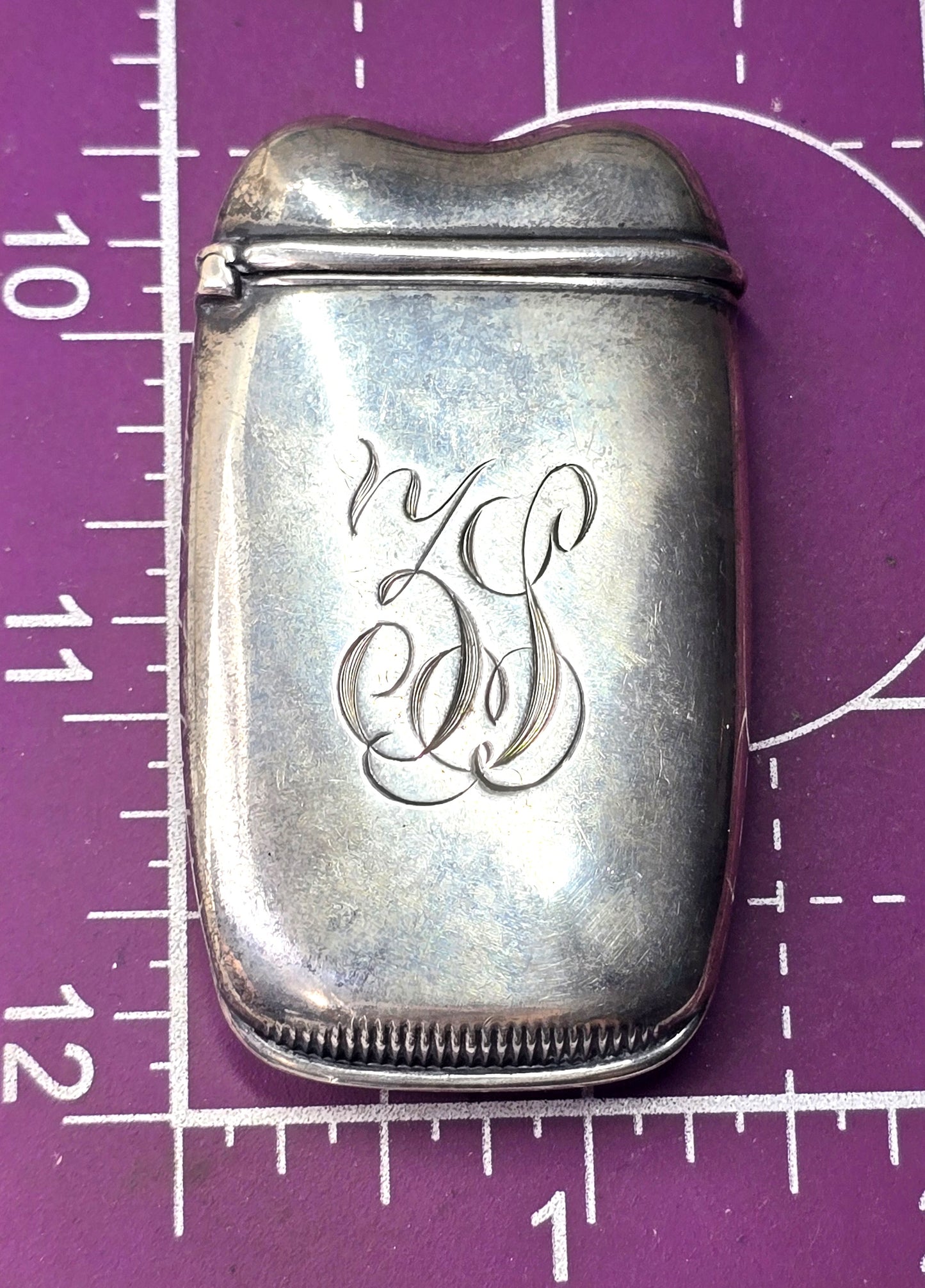Victorian etched monogram ZS antique sterling silver match safe vesta case