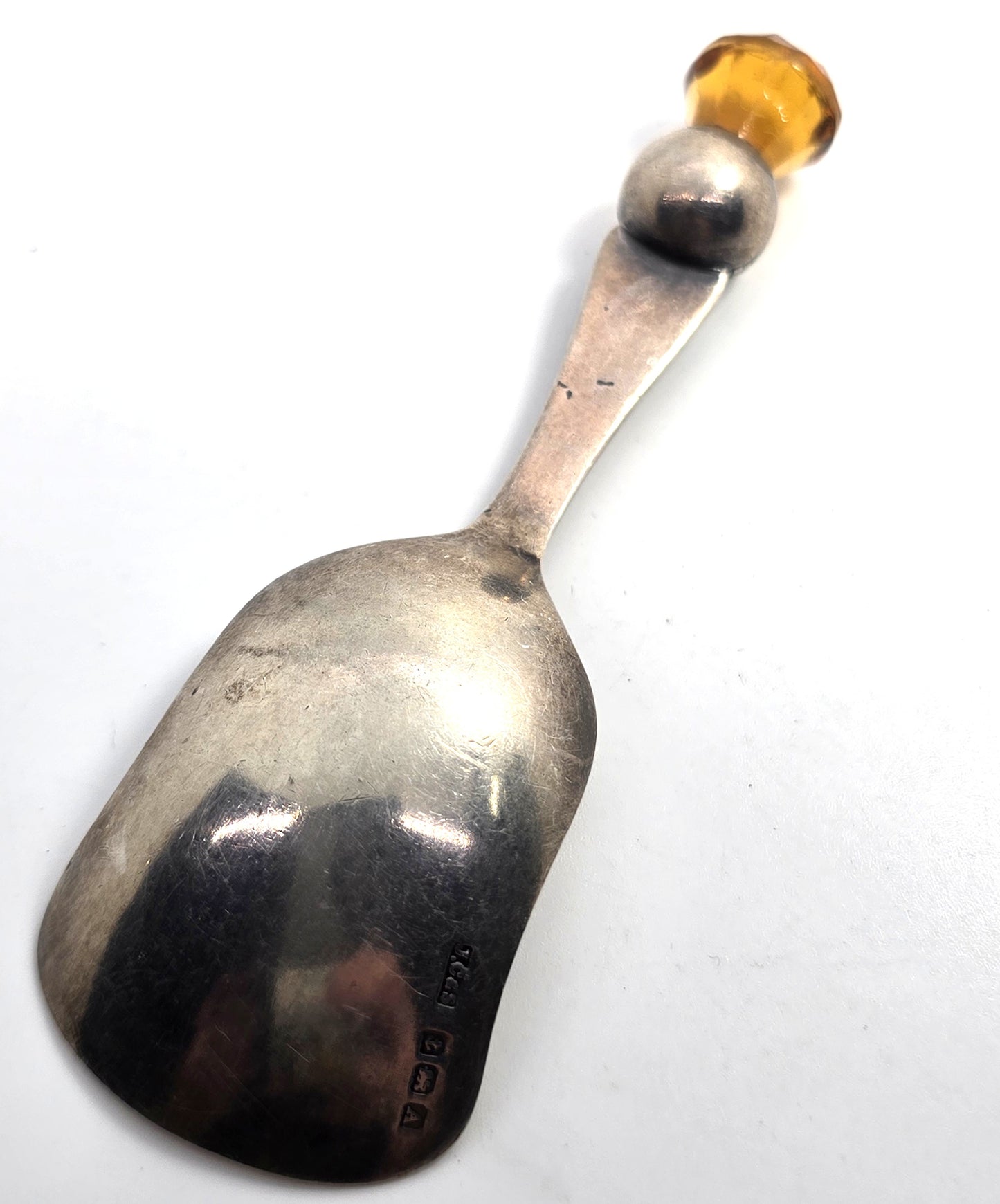 Scottish Thistle orange gem vintage sterling silver 1925 tea cady spoon