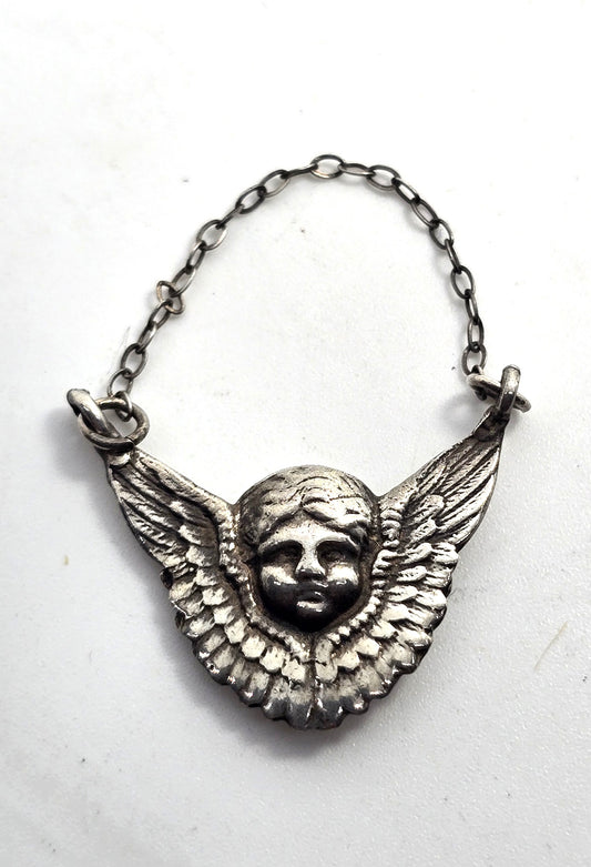 Protection guardian Angel Cupid Putti antique sterling silver hanging pendant