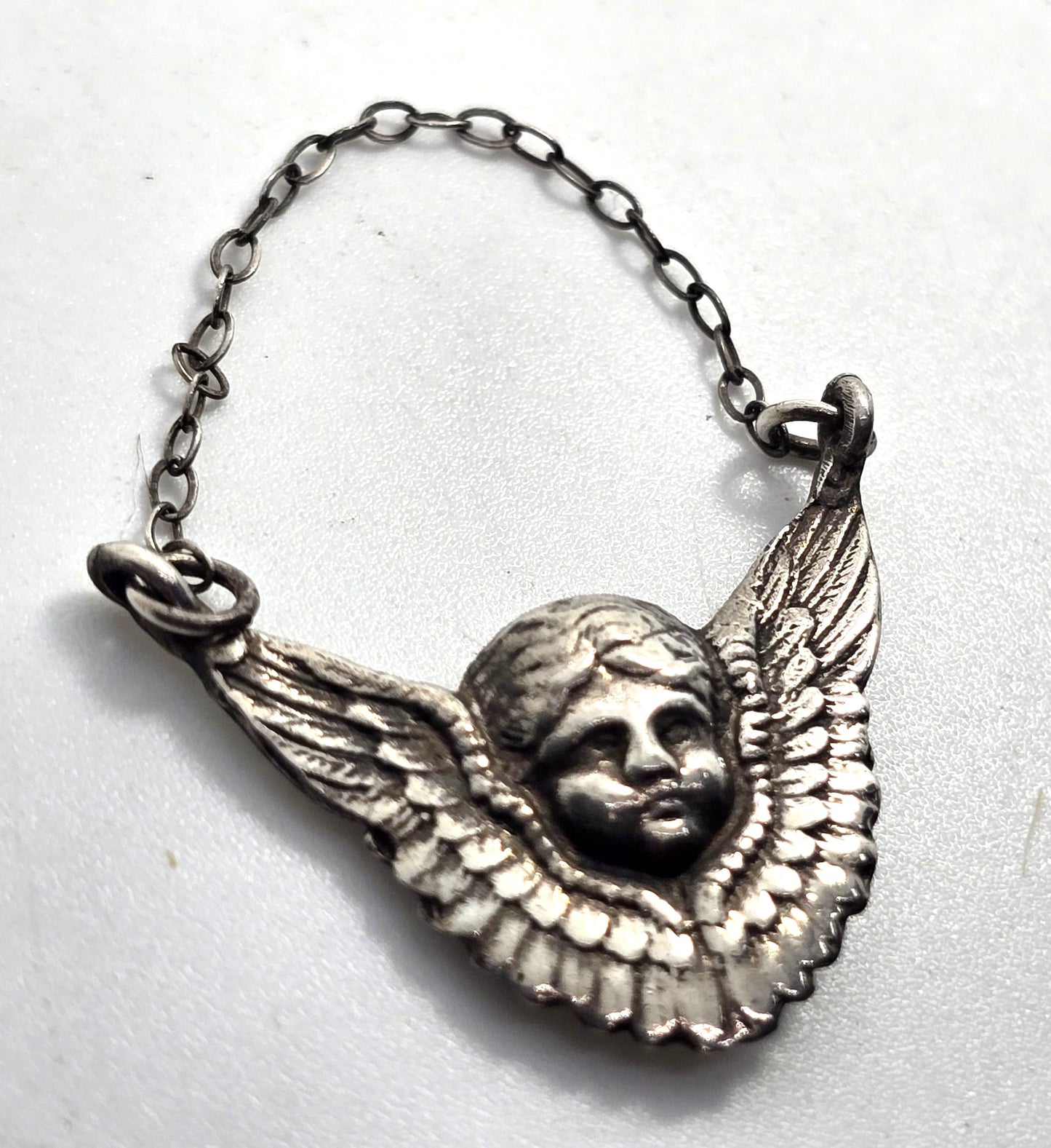 Protection guardian Angel Cupid Putti antique sterling silver hanging pendant