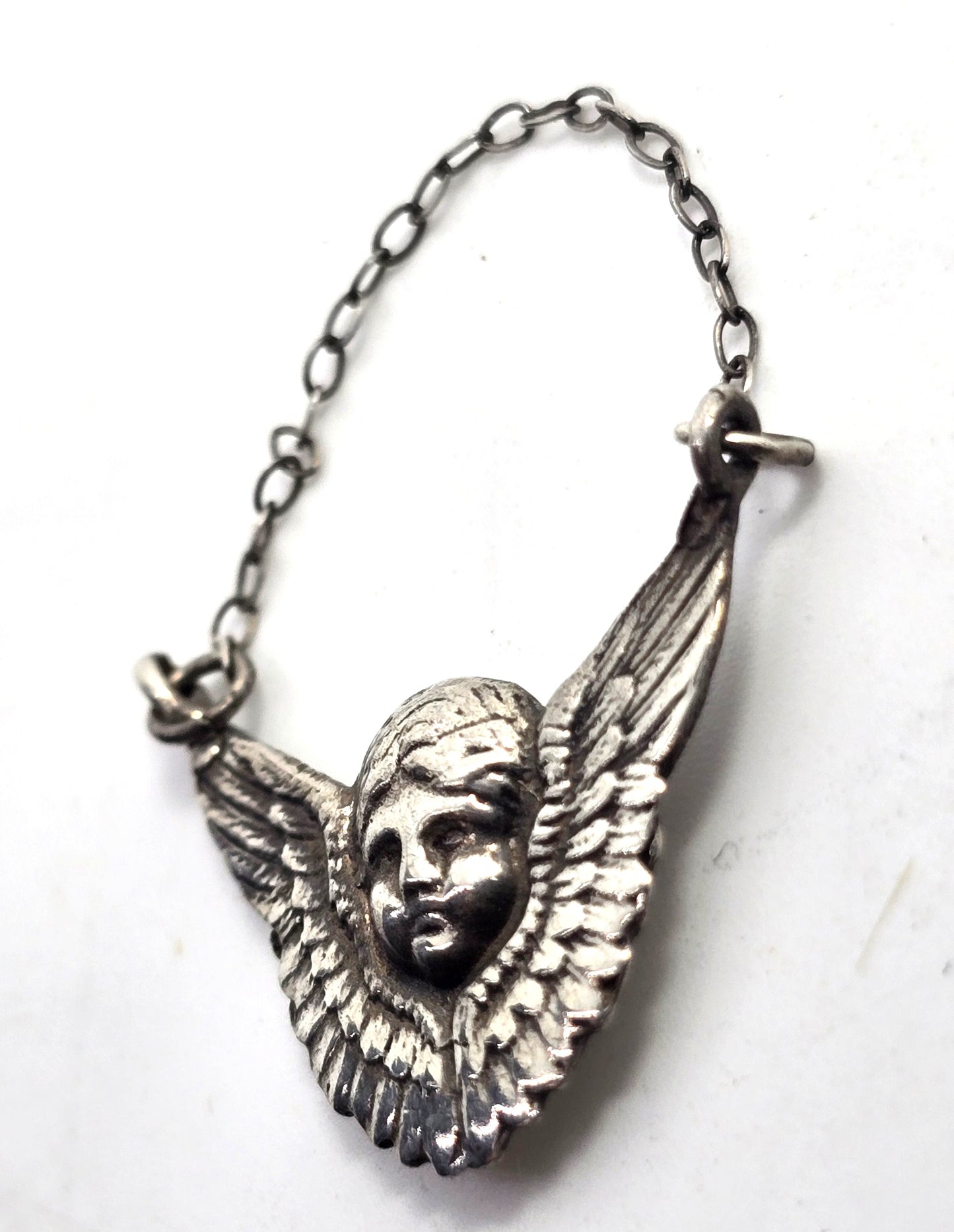 Protection guardian Angel Cupid Putti antique sterling silver hanging pendant