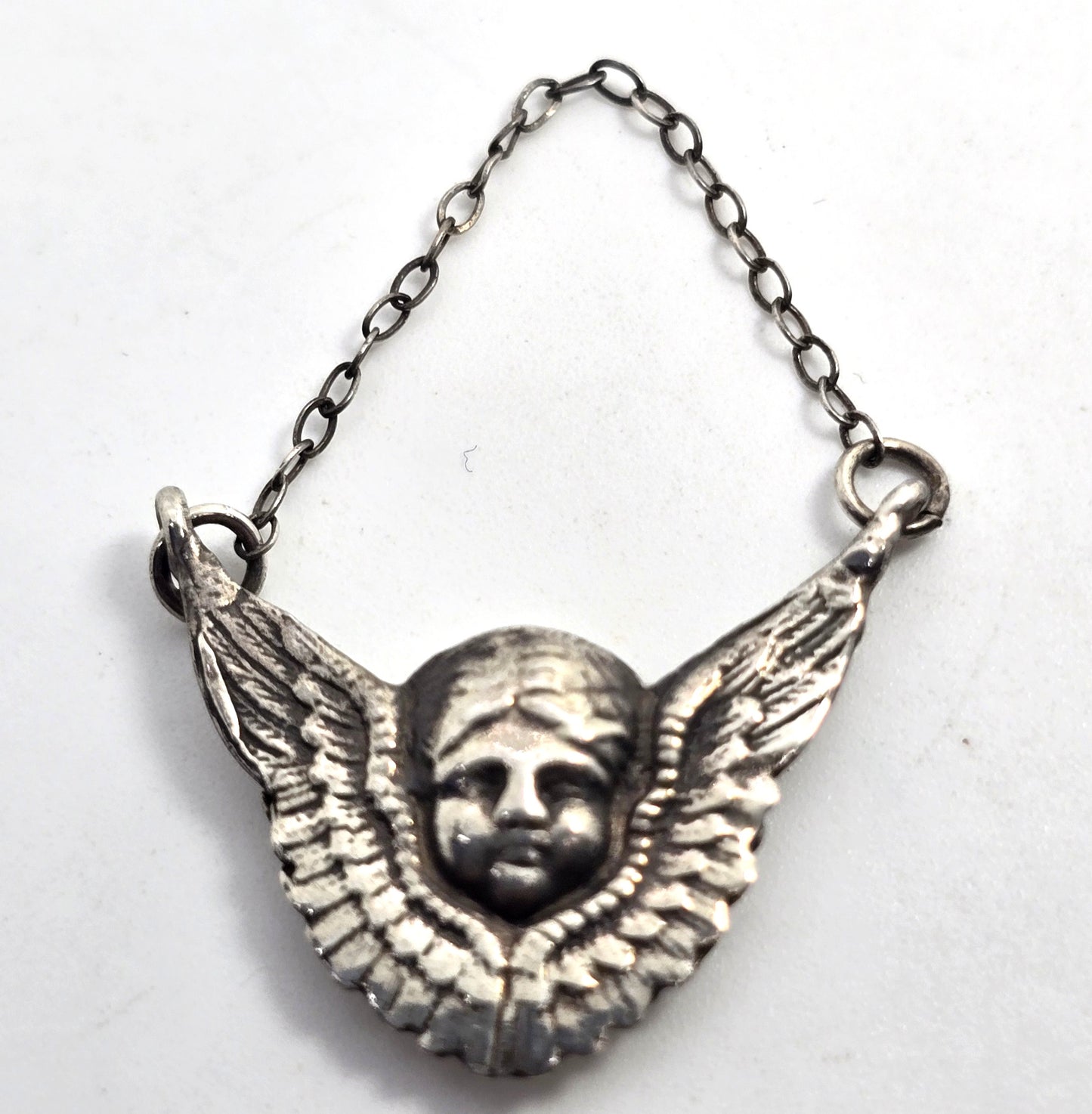 Protection guardian Angel Cupid Putti antique sterling silver hanging pendant