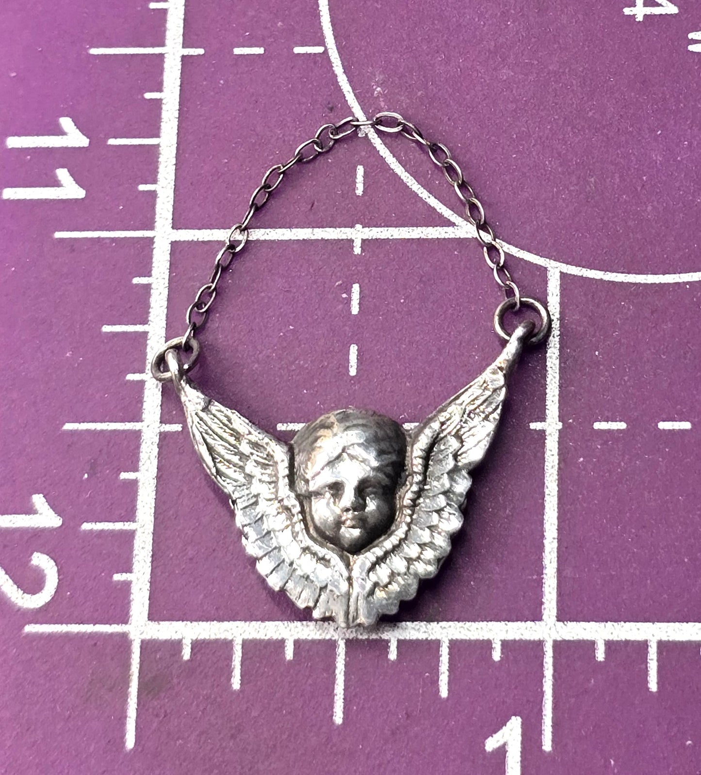 Protection guardian Angel Cupid Putti antique sterling silver hanging pendant