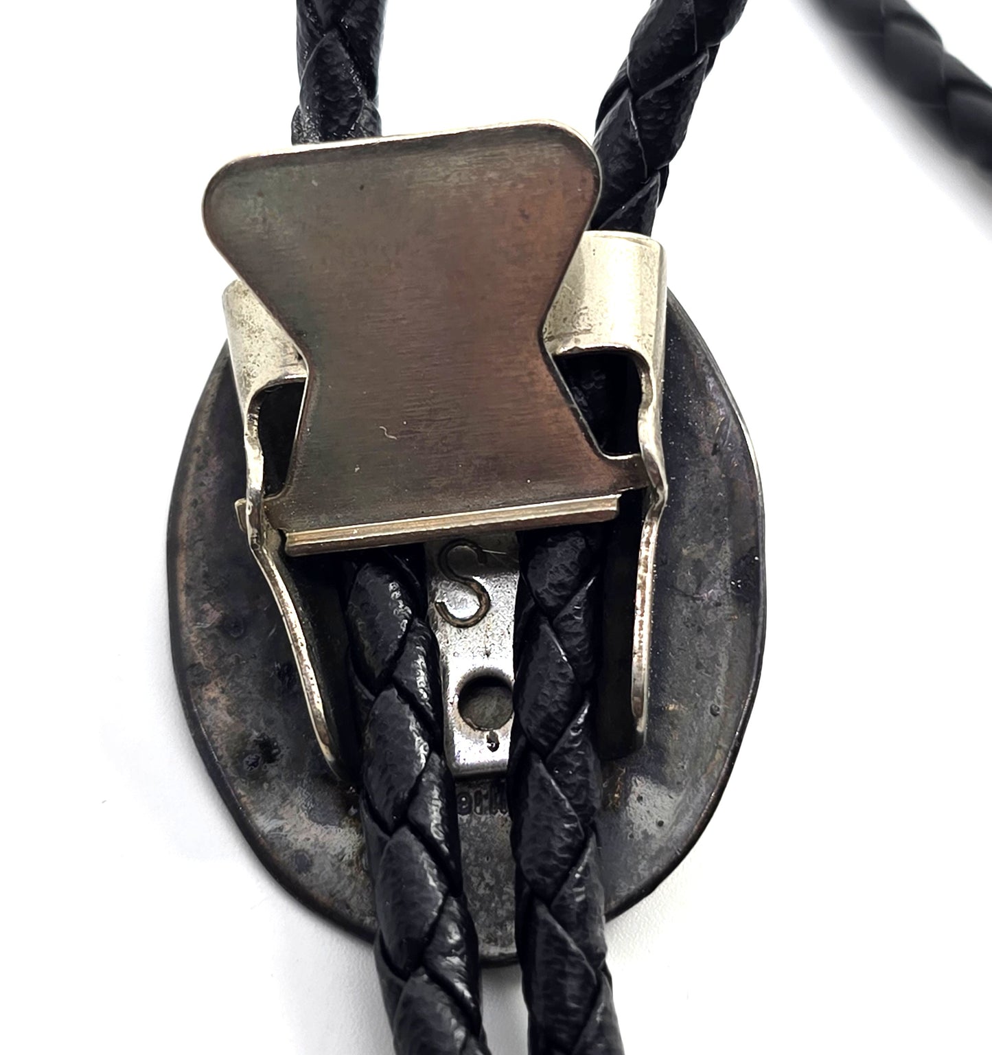 Malachite Sterling silver tipped leather braided Bolo southwestern Neck tie tipped
