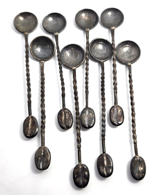 Coffee bean vintage Costa Rico coin sterling silver salt demitasse spoon set of 8