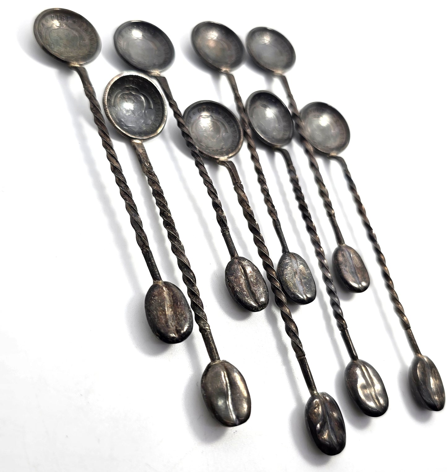 Coffee bean vintage Costa Rico coin sterling silver salt demitasse spoon set of 8