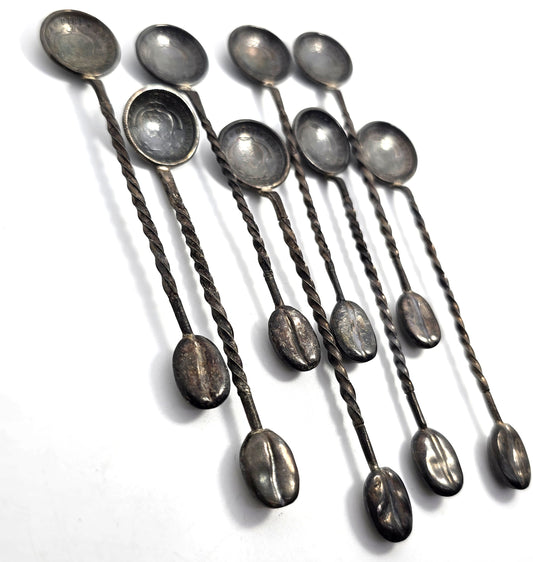 Coffee bean vintage Costa Rico coin sterling silver salt demitasse spoon set of 8