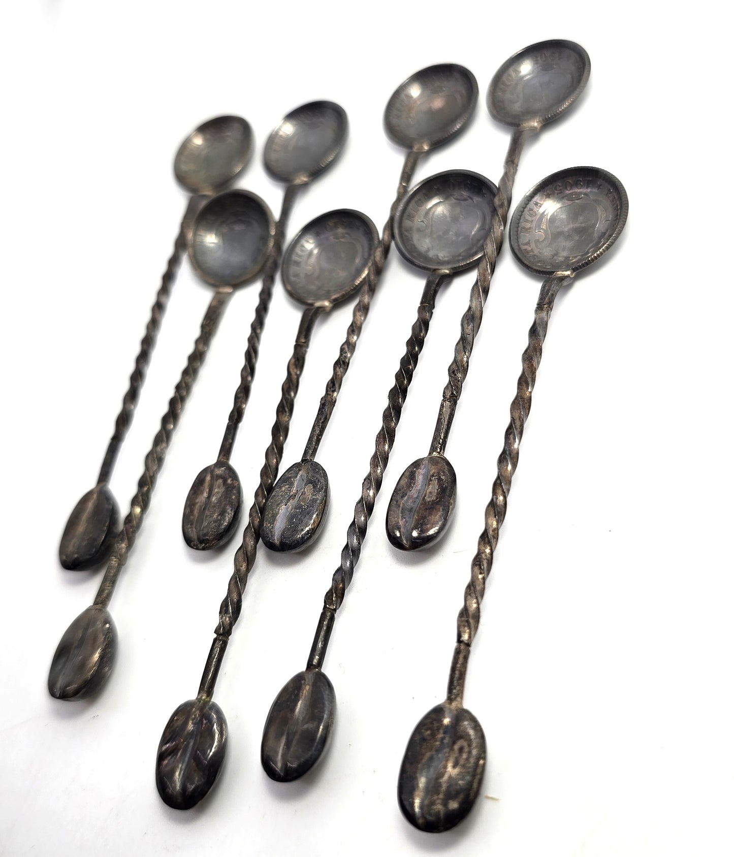 Coffee bean vintage Costa Rico coin sterling silver salt demitasse spoon set of 8