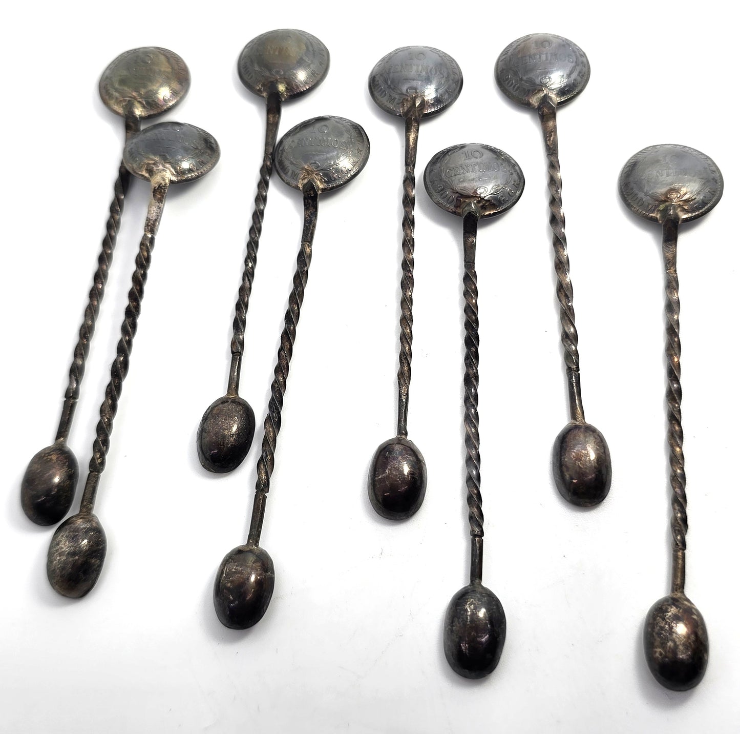 Coffee bean vintage Costa Rico coin sterling silver salt demitasse spoon set of 8