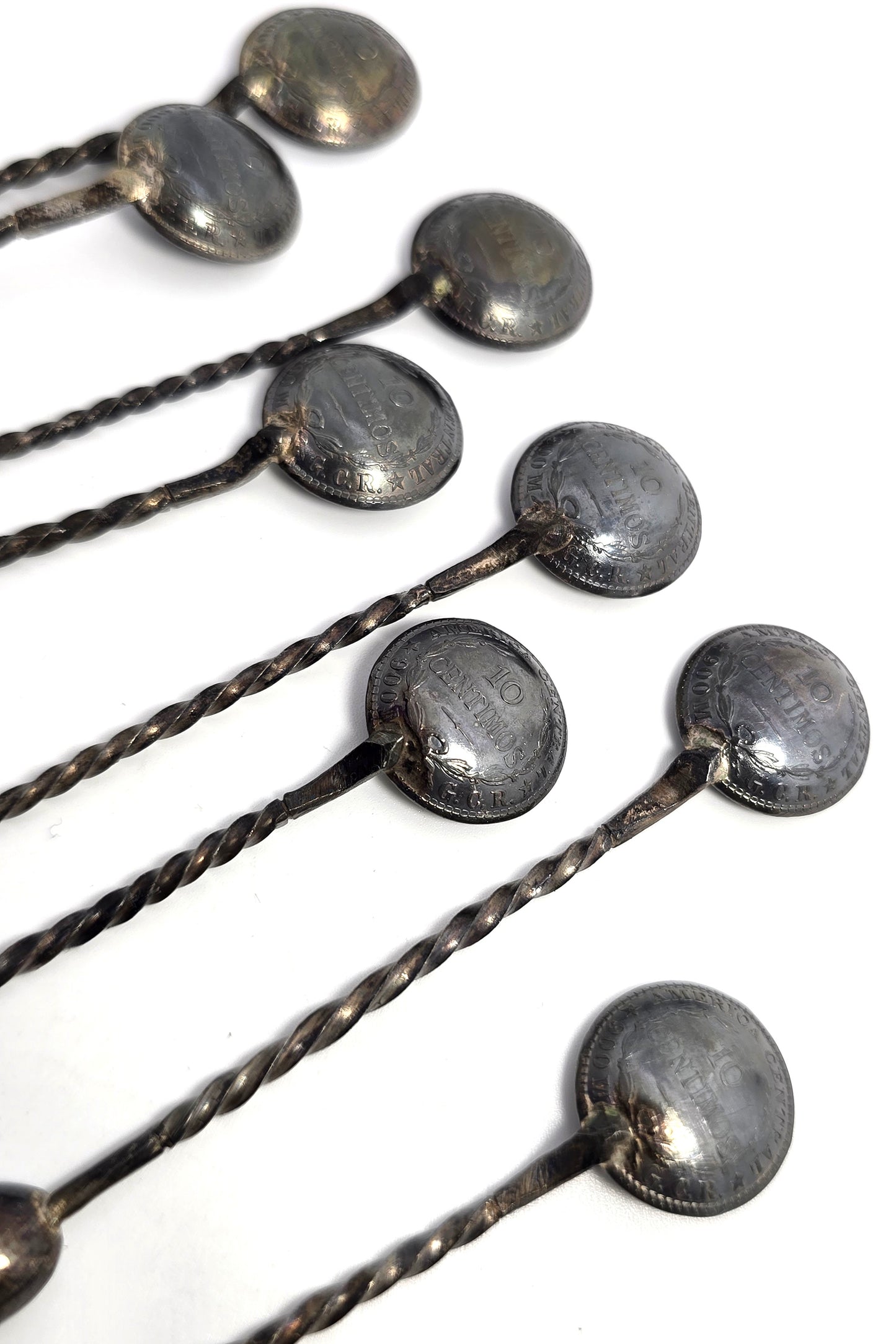Coffee bean vintage Costa Rico coin sterling silver salt demitasse spoon set of 8