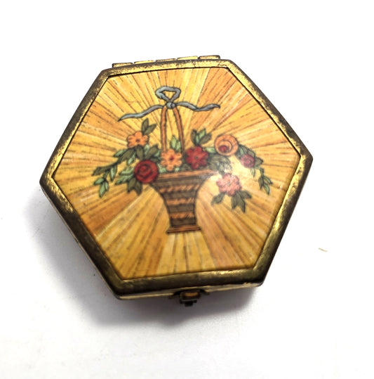 Art Deco Houbigant Ladies Pressed Powder Compact Flower Basket Signed