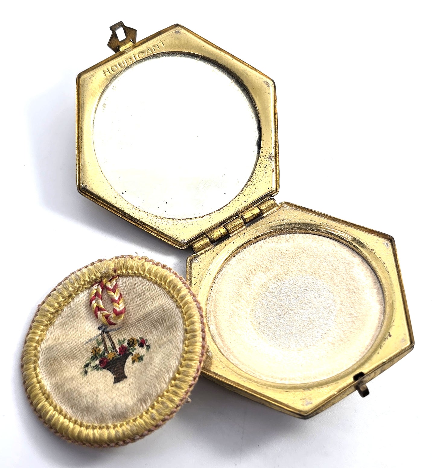 Art Deco Houbigant Ladies Pressed Powder Compact Flower Basket Signed