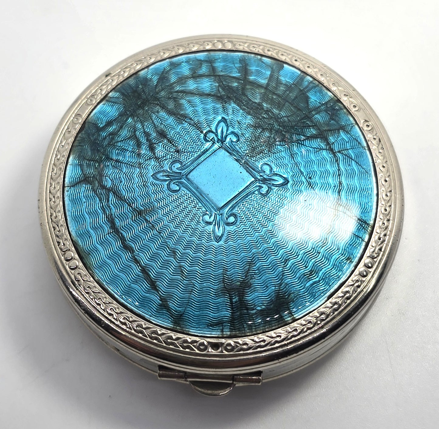 Richard Hudnut Guilloche Blue Enamel Deauville Powder Compact Art Deco Antique 1924  USA