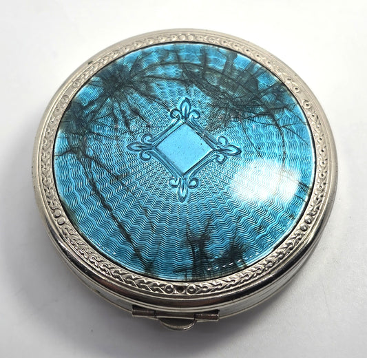 Richard Hudnut Guilloche Blue Enamel Deauville Powder Compact Art Deco Antique 1924  USA