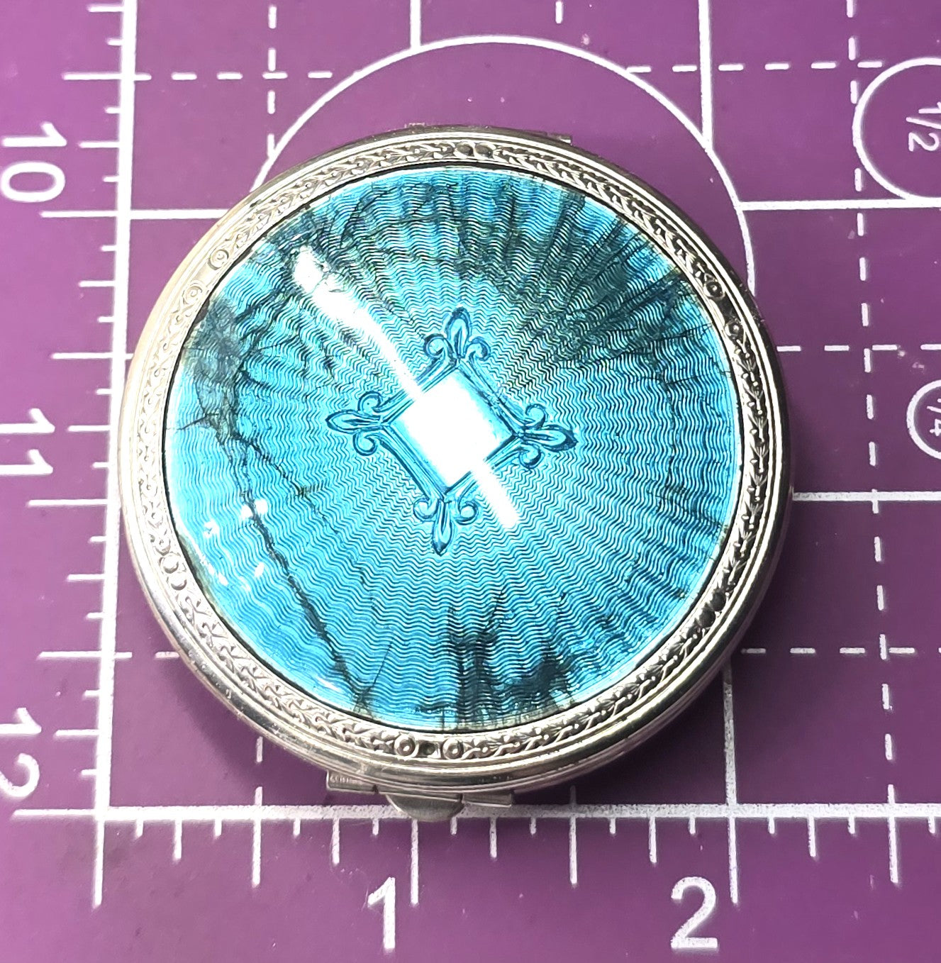 Richard Hudnut Guilloche Blue Enamel Deauville Powder Compact Art Deco Antique 1924  USA