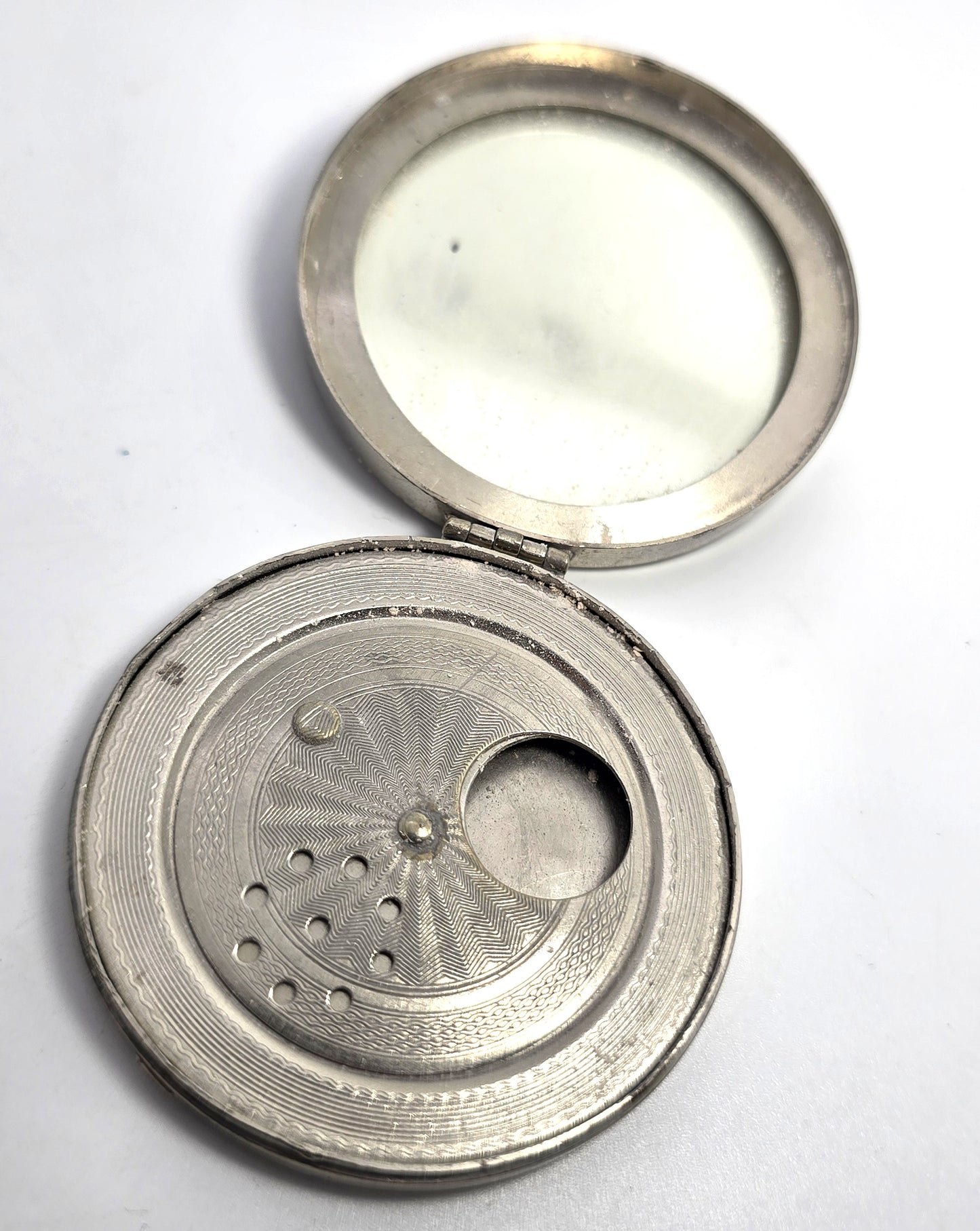 Evans rotating sifter disc Art Deco Antique mirror Powder Compact